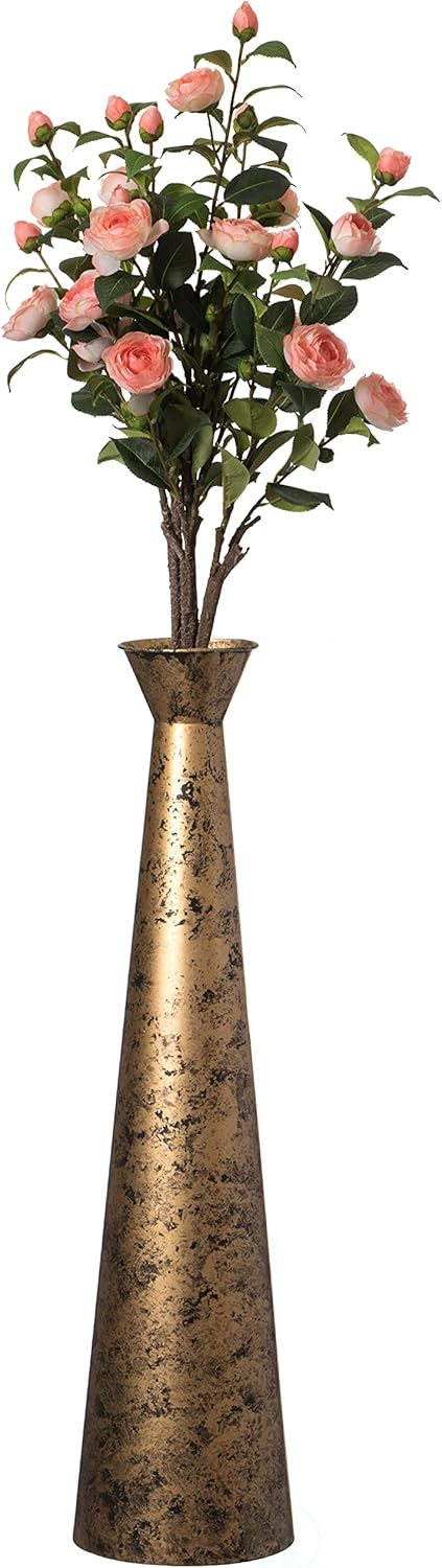 Brushed Paint Unique Straight Design Metal Decorative Floor Vase Flower Holder for Entryway, Living Room, or Dining