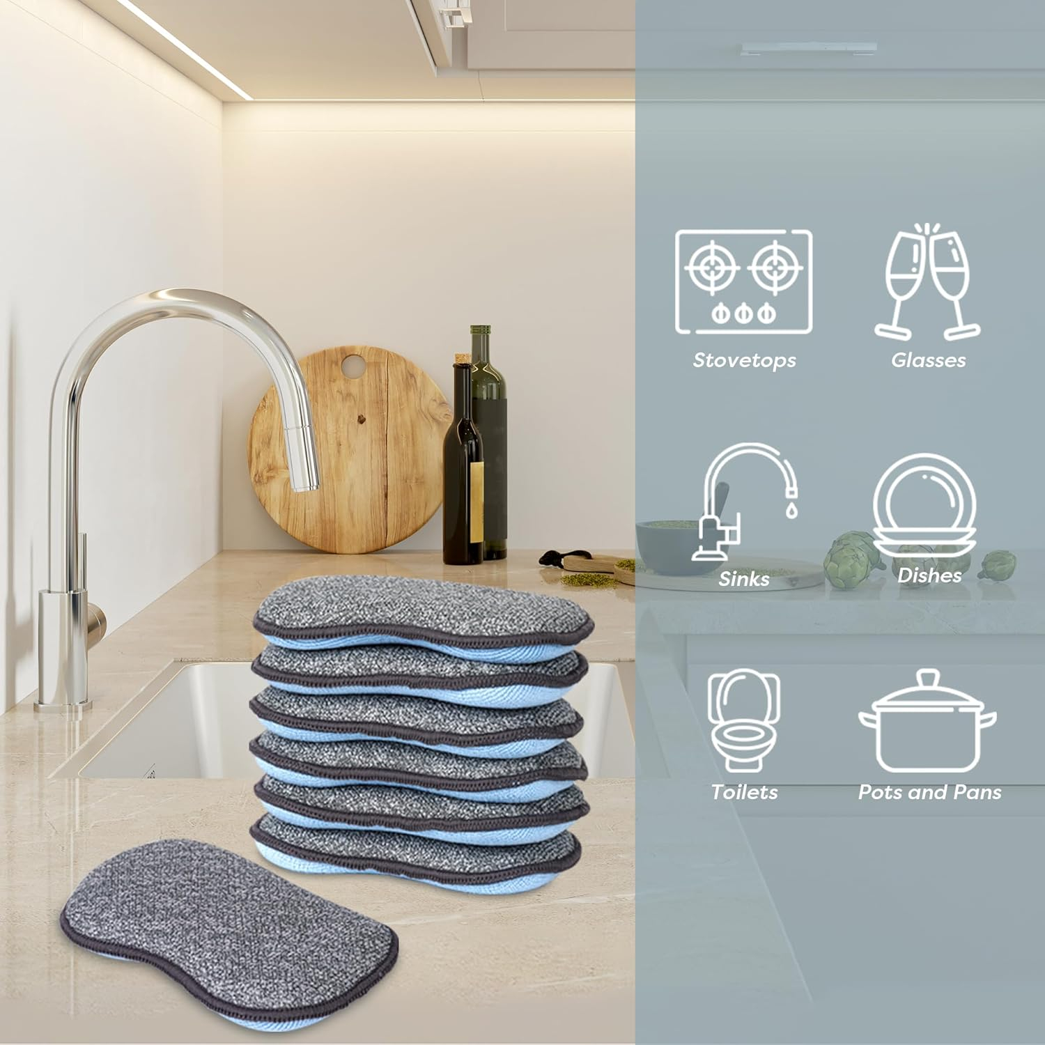 Multi-Purpose Scrub Sponges for Kitchen by Scrub- it - Non-Scratch Microfiber Sponge Along with Heavy Duty Scouring Power - Effortless Cleaning of Dishes, Pots and Pans All at Once (6 Pack, Small)