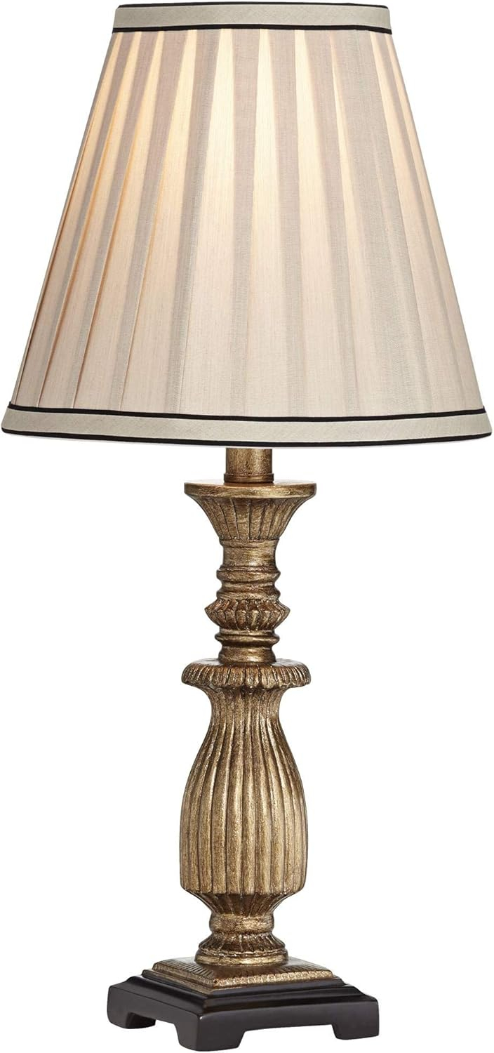 Regency Hill Ribbed Traditional Rustic Accent Table Lamp 18" High Antique Gold Beige Fabric Pleated Empire Shade for Bedroom Living Room Bedside Kids