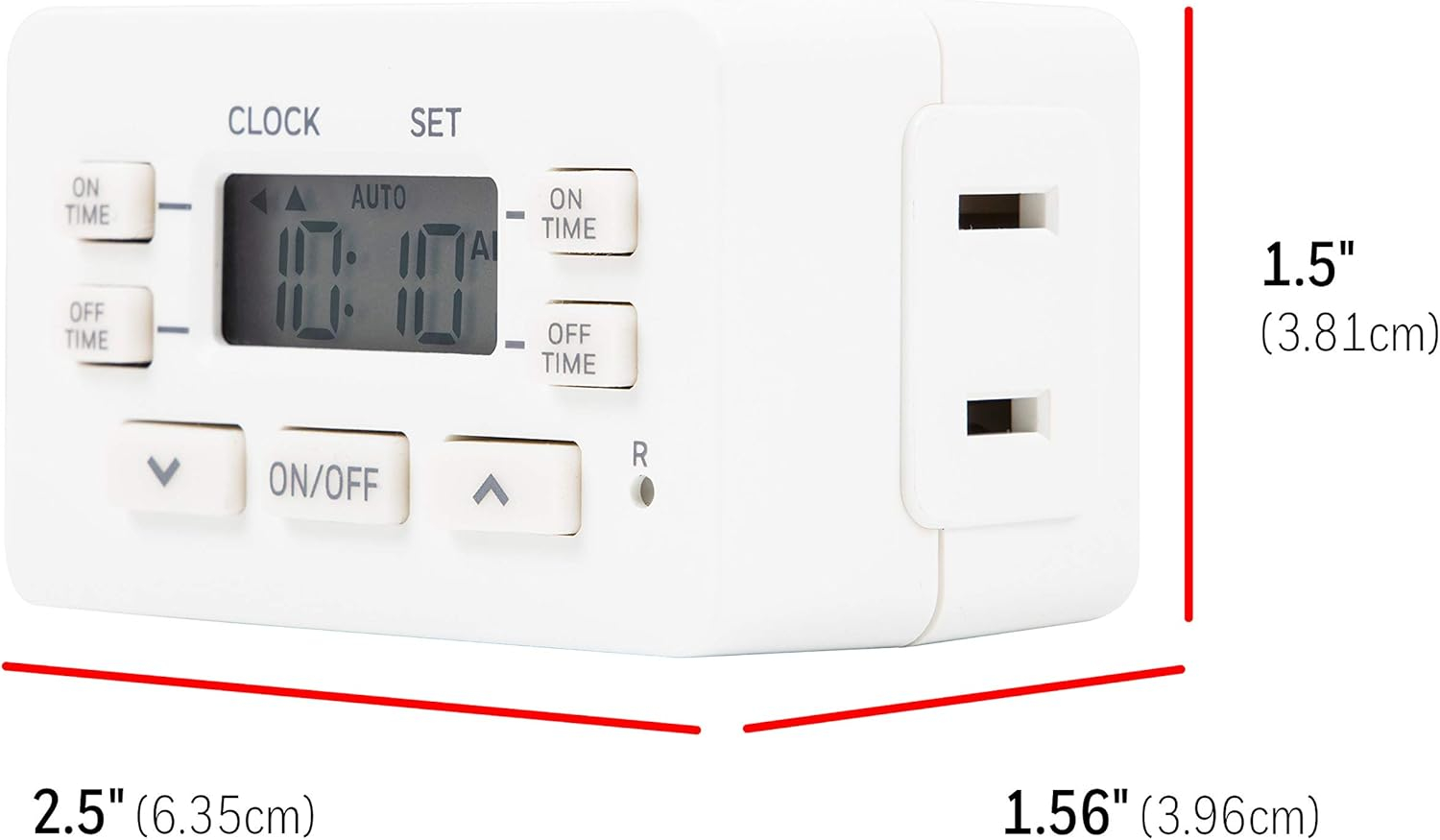 UltraPro 24hr Digital Bar Outlet Timer, 1-Polarized Timer Outlet, 2 Programmable ON/OFF Cycles Plug Timer, 125VAC Light Timer Indoor, Lamp Timer, Timers For Electrical Outlets, White, 1 Pack, 45184.