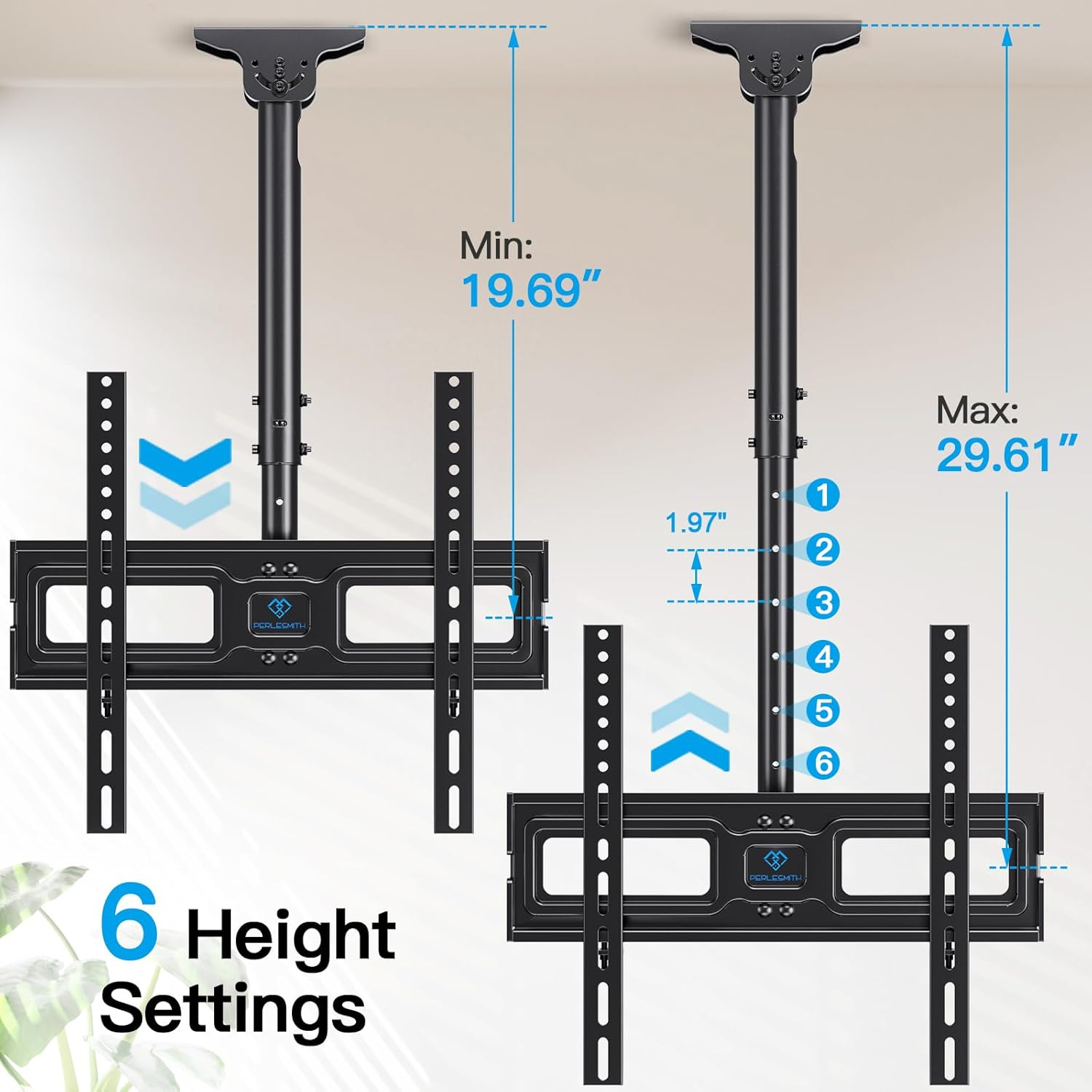 PERLESMITH Ceiling TV Mount for 26-65 inch Flat Screen Displays, Hanging Adjustable Ceiling TV Bracket Fits Most LCD LED OLED 4K TVs, Pole Ceiling Mount Holds up to 110lbs, Max VESA 400x400mm, PSCM2