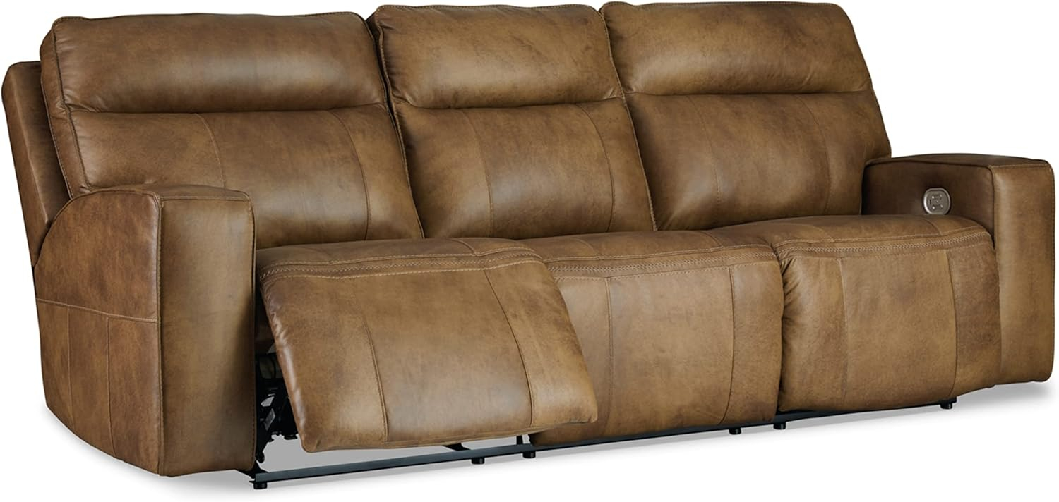 Roman 102'' Smoke Gray Faux Leather Power Reclining Sofa