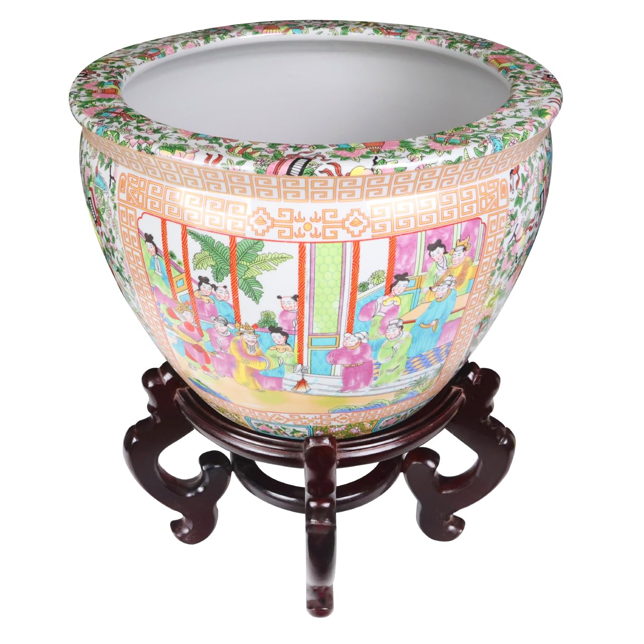 Hand Painted Chinese Porcelain Round Plant Pot, 12-inch