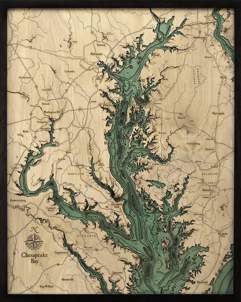 Chesapeake Bay 3-D Nautical Baltic Birch Wood Framed Print