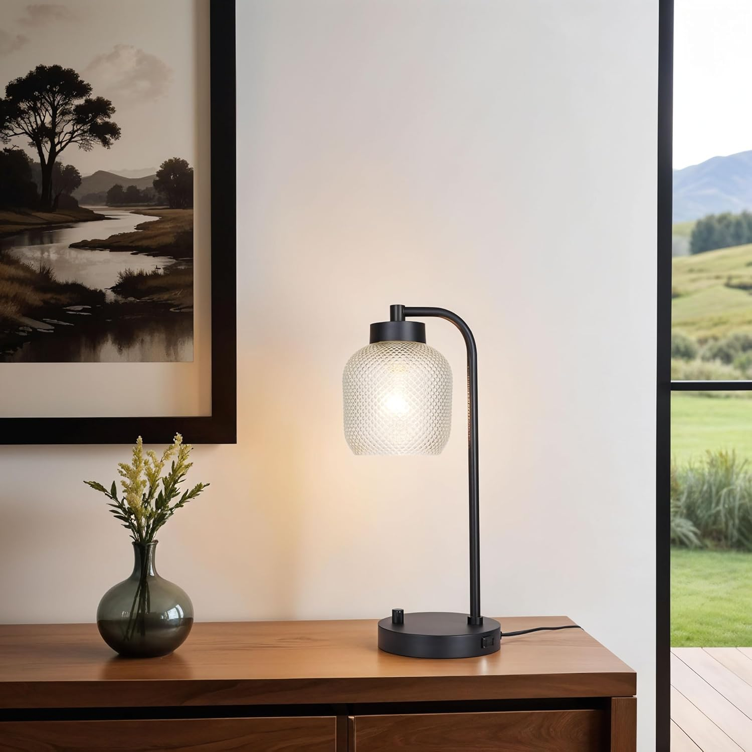 Kenroy Home Prismatic Glass Downbridge Black Desk and Task Lamp with Adjustable Arm and Energy-Efficient Lighting for Home Offices, Workspaces, and Study Areas