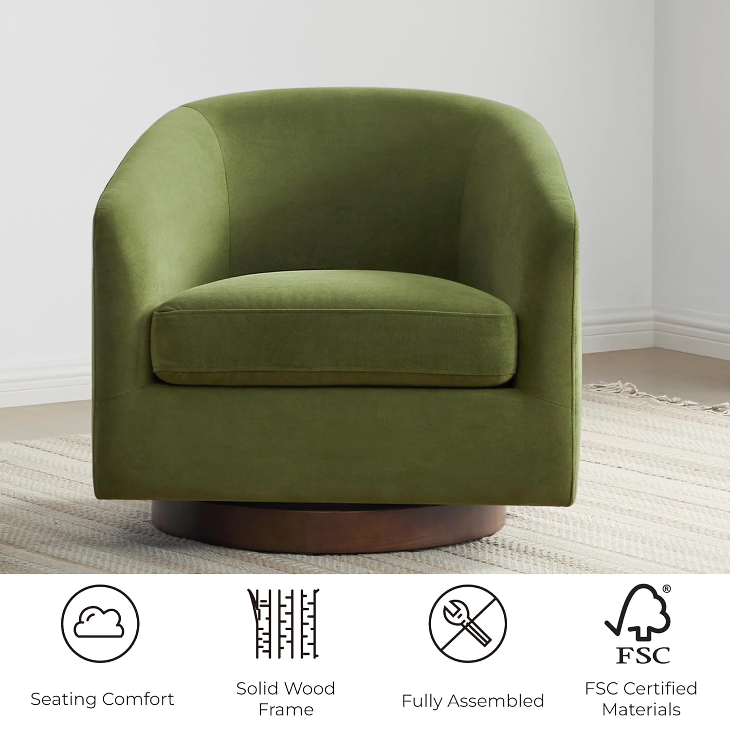 CHITA Swivel Accent Chair Velvet, Round Barrel Arm Chair Living Room, Forest Green