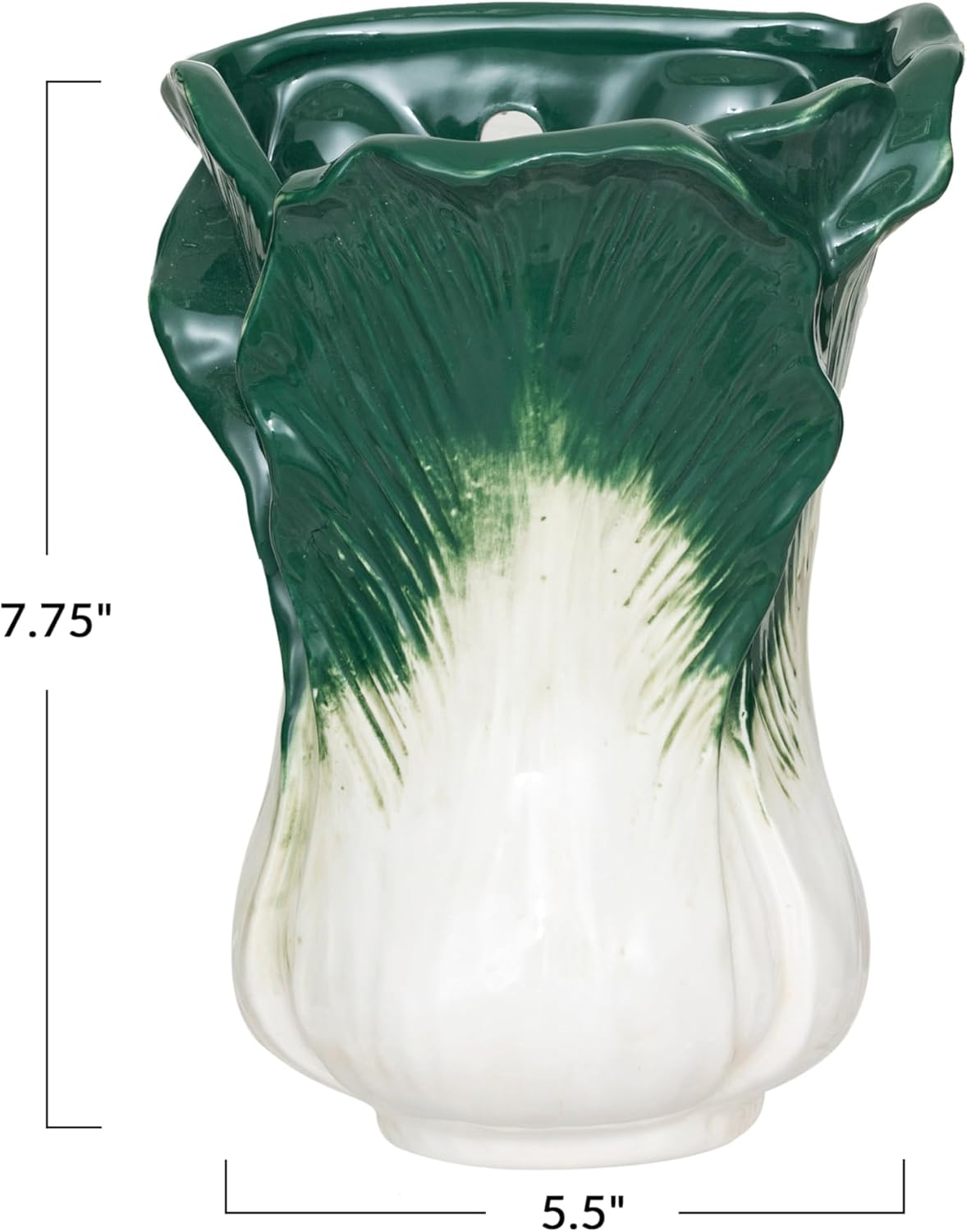 Creative Co-Op Embossed Stoneware Cabbage Shaped Wall Vase Planter, Green and White