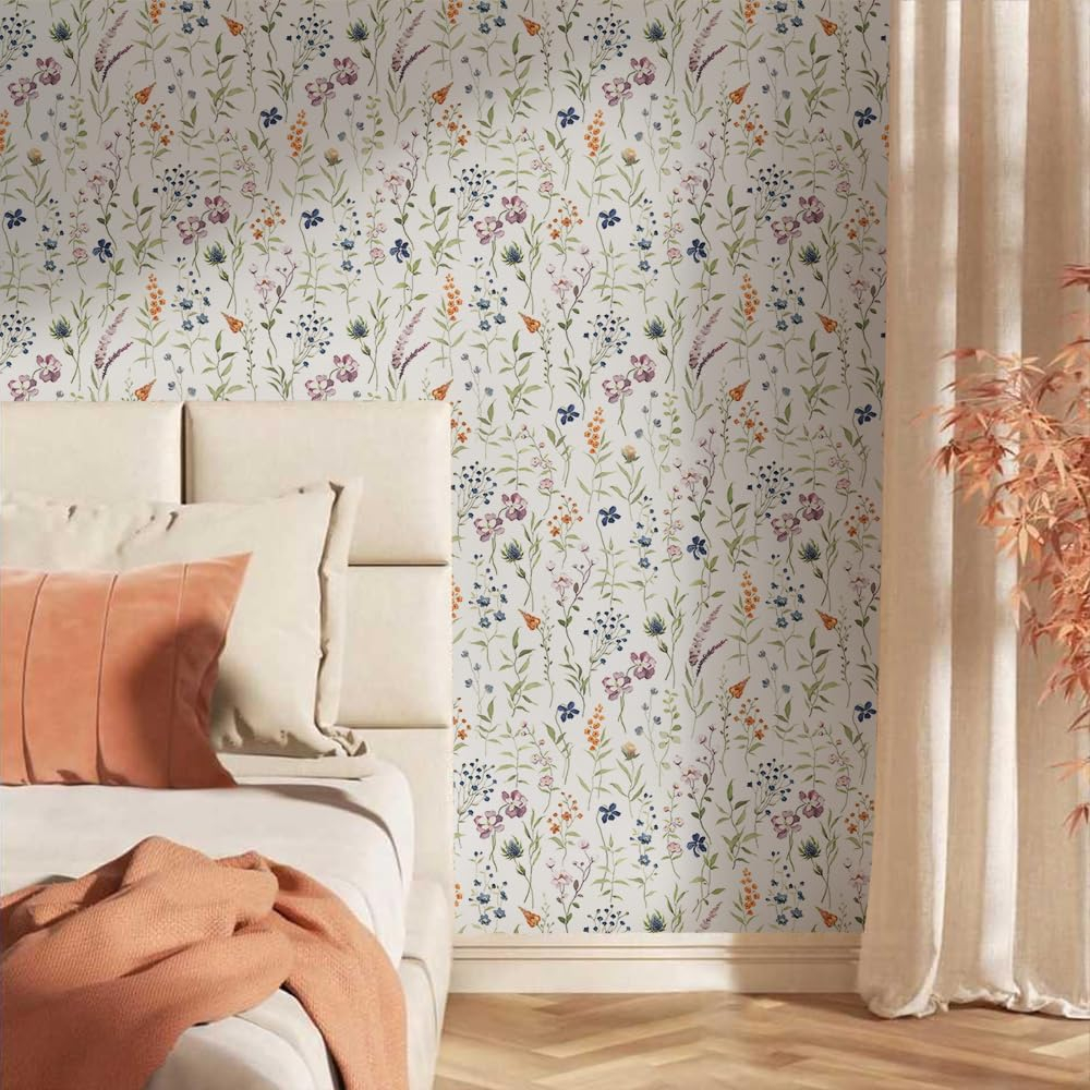 Abyssaly White Floral Wallpaper Peel and Stick Wallpaper 17.7" x 118" Vinly Floral Wall Paper Contact Paper for Bedroom Kitchen Home Décor and Old Furniture Renovation