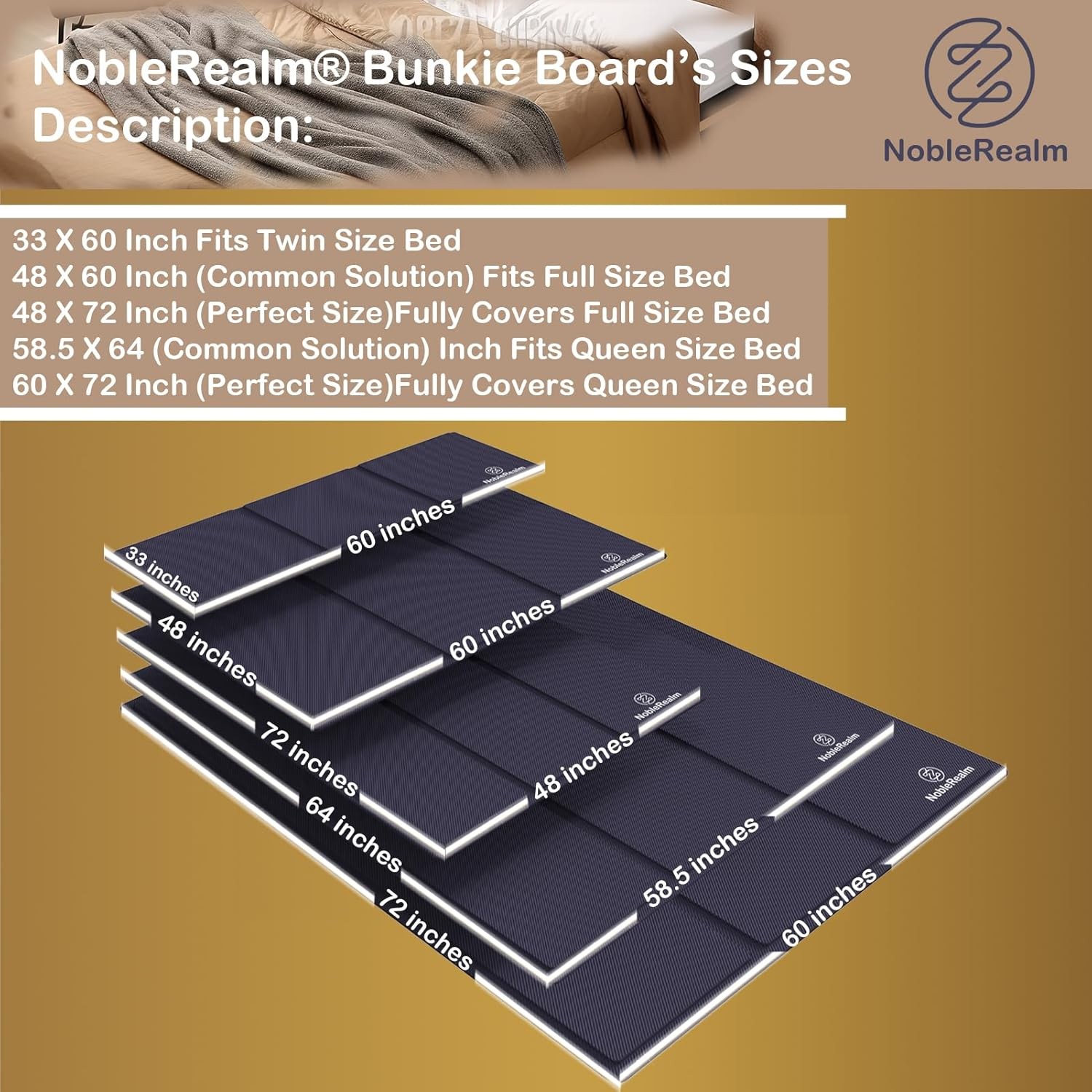 NobleRealm® Bunkie Board | Bed Boards for Under | Full Bed Support Board for Full Size Bed | Slats for Under Mattress Support | Easy Setup (46'x 76' Full Covered Full Size)