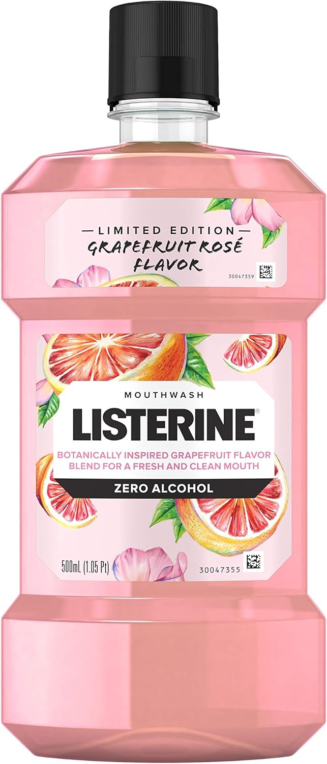 Listerine Zero Alcohol Mouthwash, Grapefruit Rose Flavor, 500 mL