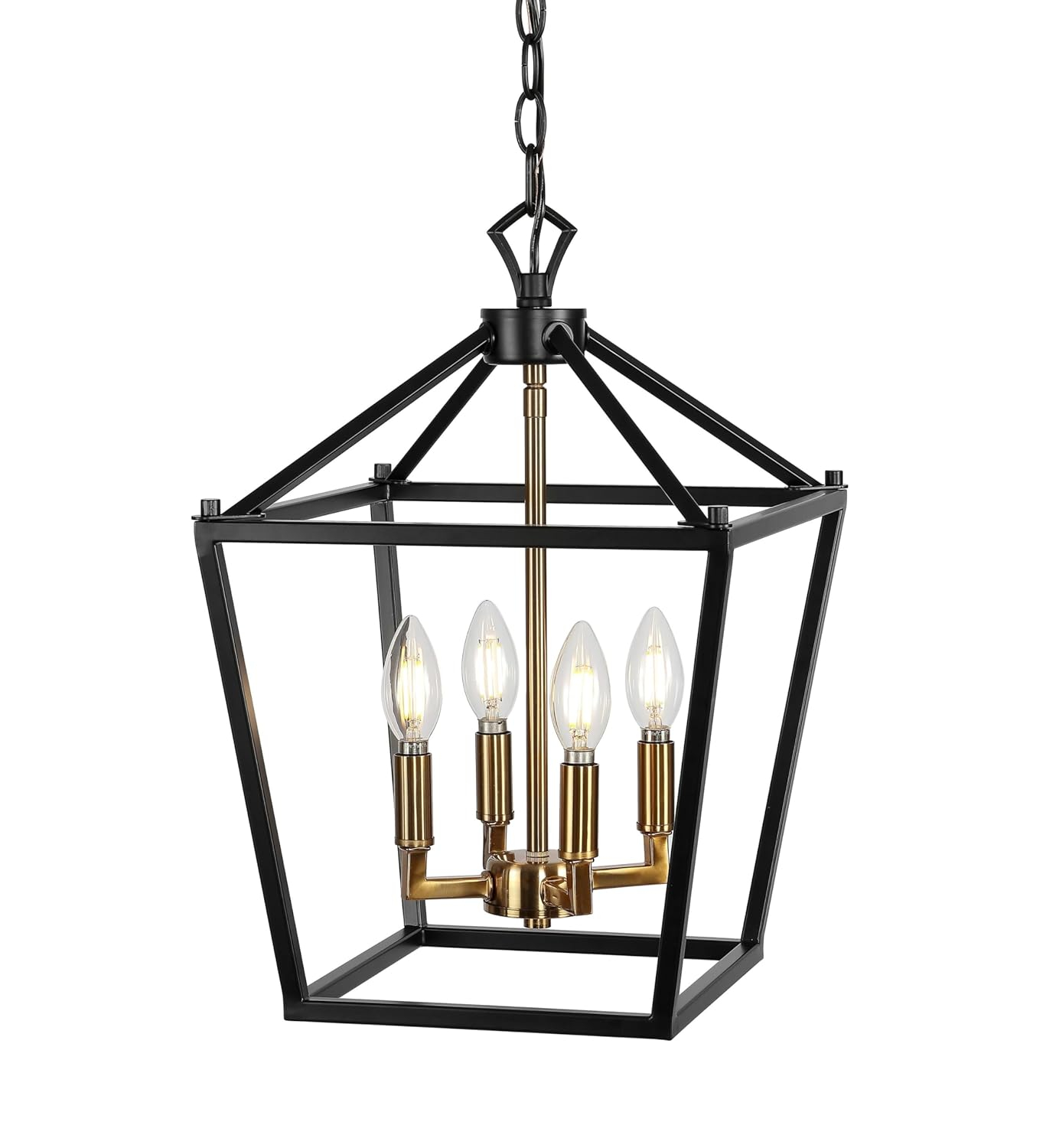 JONATHAN Y Pagoda 12" 4-Light Classic Traditional Metal Cage Lantern LED Pendant, Oil Rubbed Bronze/Brass Gold