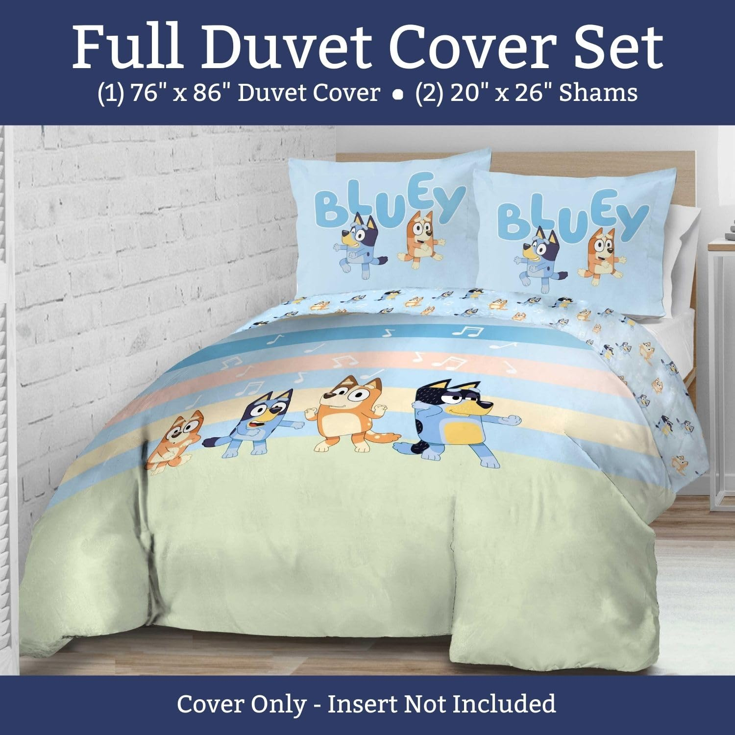 Jay Franco Duvet Cover Set – 3 Piece Comforter Cover and Sham Set, Super Soft Cozy Kids Bedding (Insert Not Included) Multi - Bluey, Full