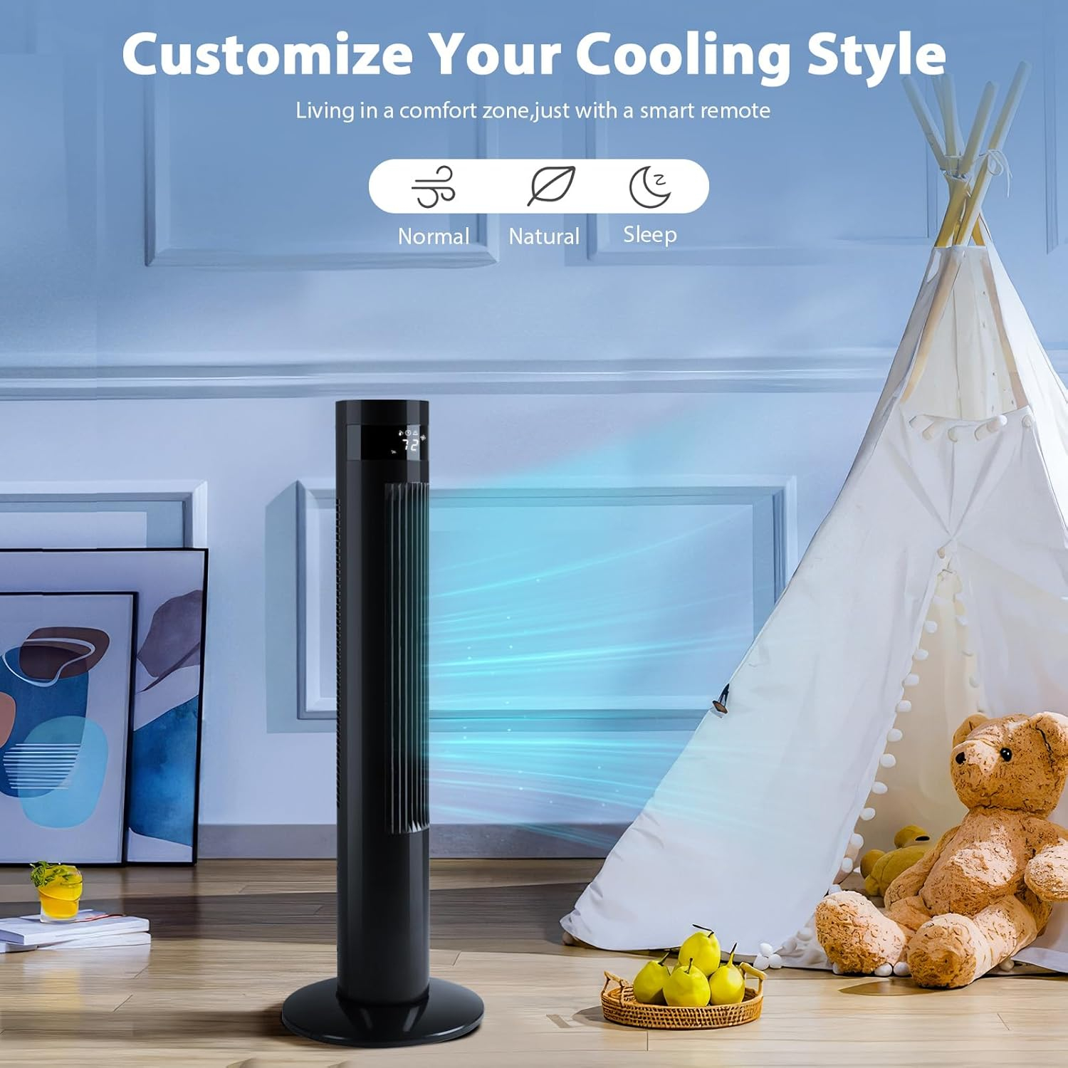 36 inch Tower Fan Portable Electric Oscillating Fan Quiet Remote Control Bladeless Floor Fan 3-Spped Wind Mode 12H Timer Bedroom Office