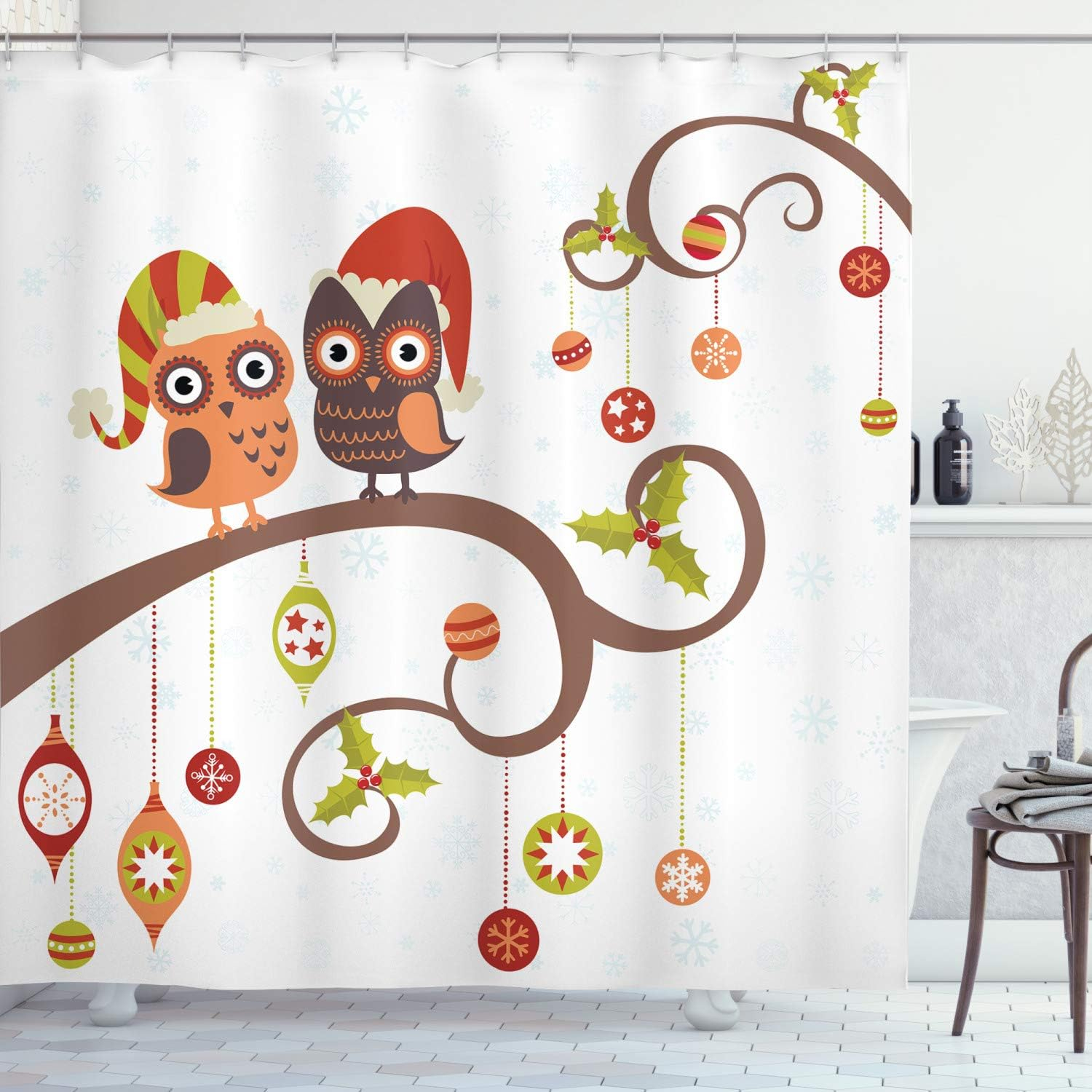 Ambesonne Winter Shower Curtain, Old Farmhouse Rustic, 69"Wx70"L, Caramel White Blue