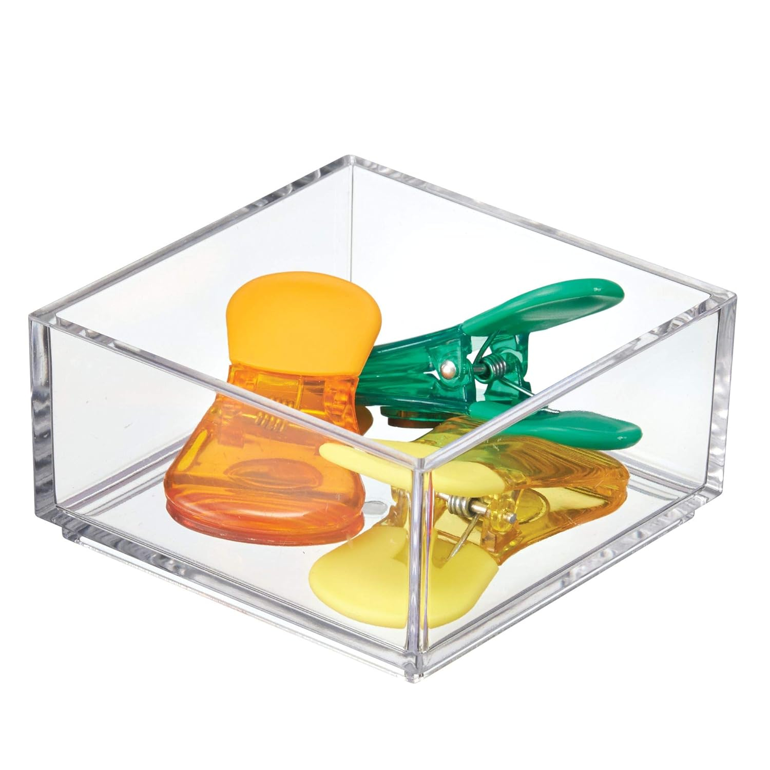 iDesign Clarity Plastic Drawer Organizer, Storage Container for Kitchen Gadgets, Corks, Sticky-Notes, Clips in Pantry, Cabinets, Countertops, 4" x 4" x 2" - Clear,X-Small
