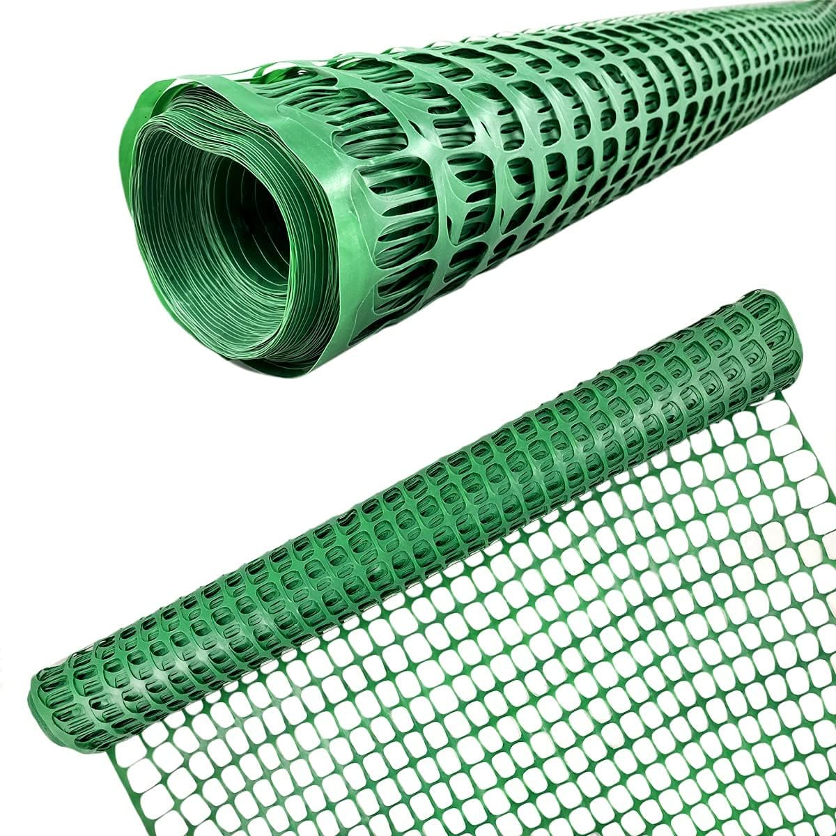 Ashman Plastic Mesh Fence, 4'x50' Feet, 1 Roll, Green, Construction Barrier Netting, Garden Fencing, Fences Wrap, Above Ground, for Snow, Poultry, Chicken, Deer, Patio, Garden Netting, Green 50FT.
