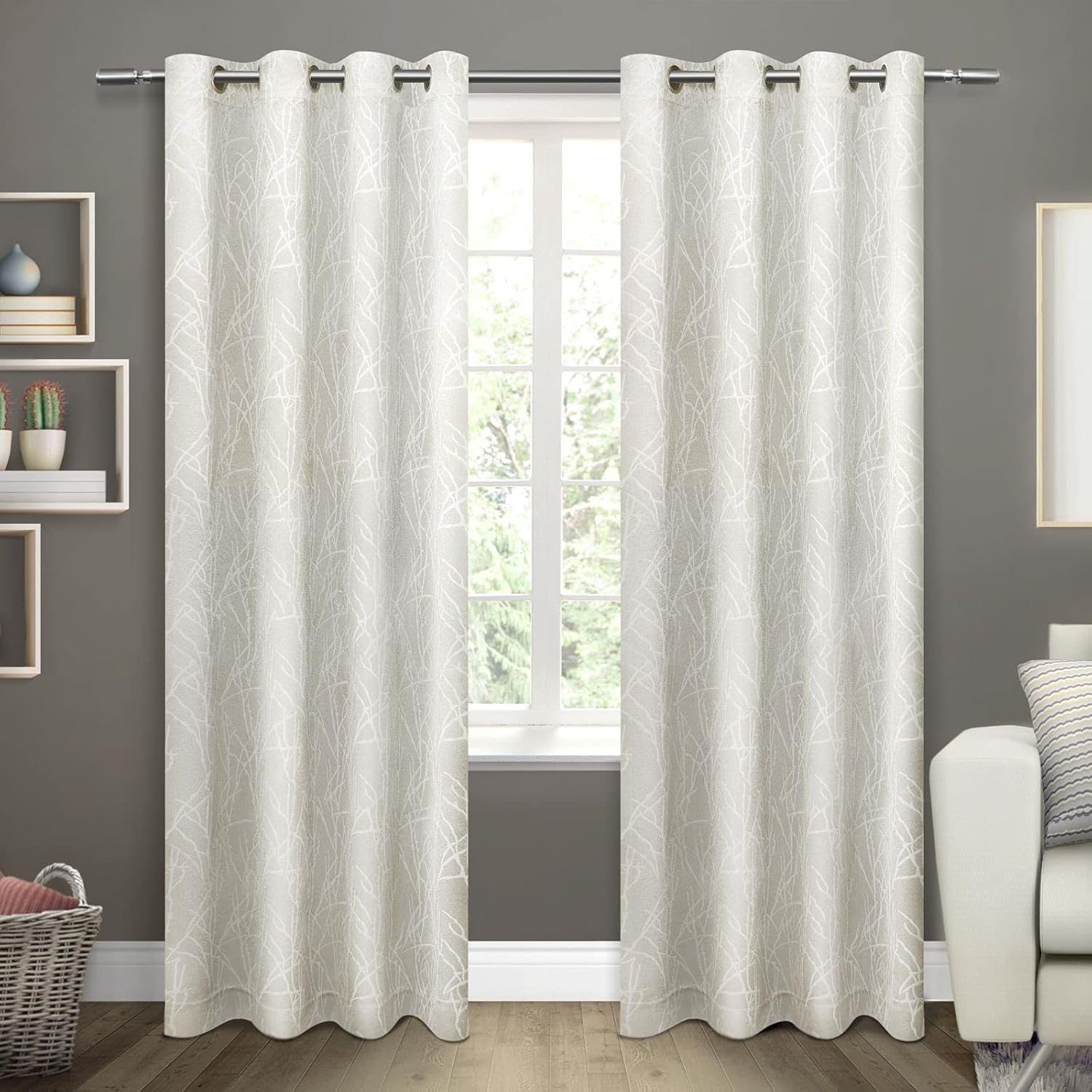 Exclusive Home Twig Insulated Room Darkening Blackout Grommet Top Curtain Panel Pair, 54"x108", Vanilla