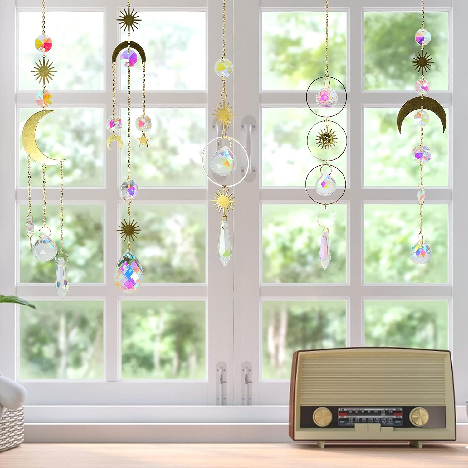 RibRave 6 PCS Colorful Crystals Suncatcher Hanging Sun Catcher with Chain Pendant Ornament Crystal Balls for Window Home Garden Christmas Day Party Wedding Decoration