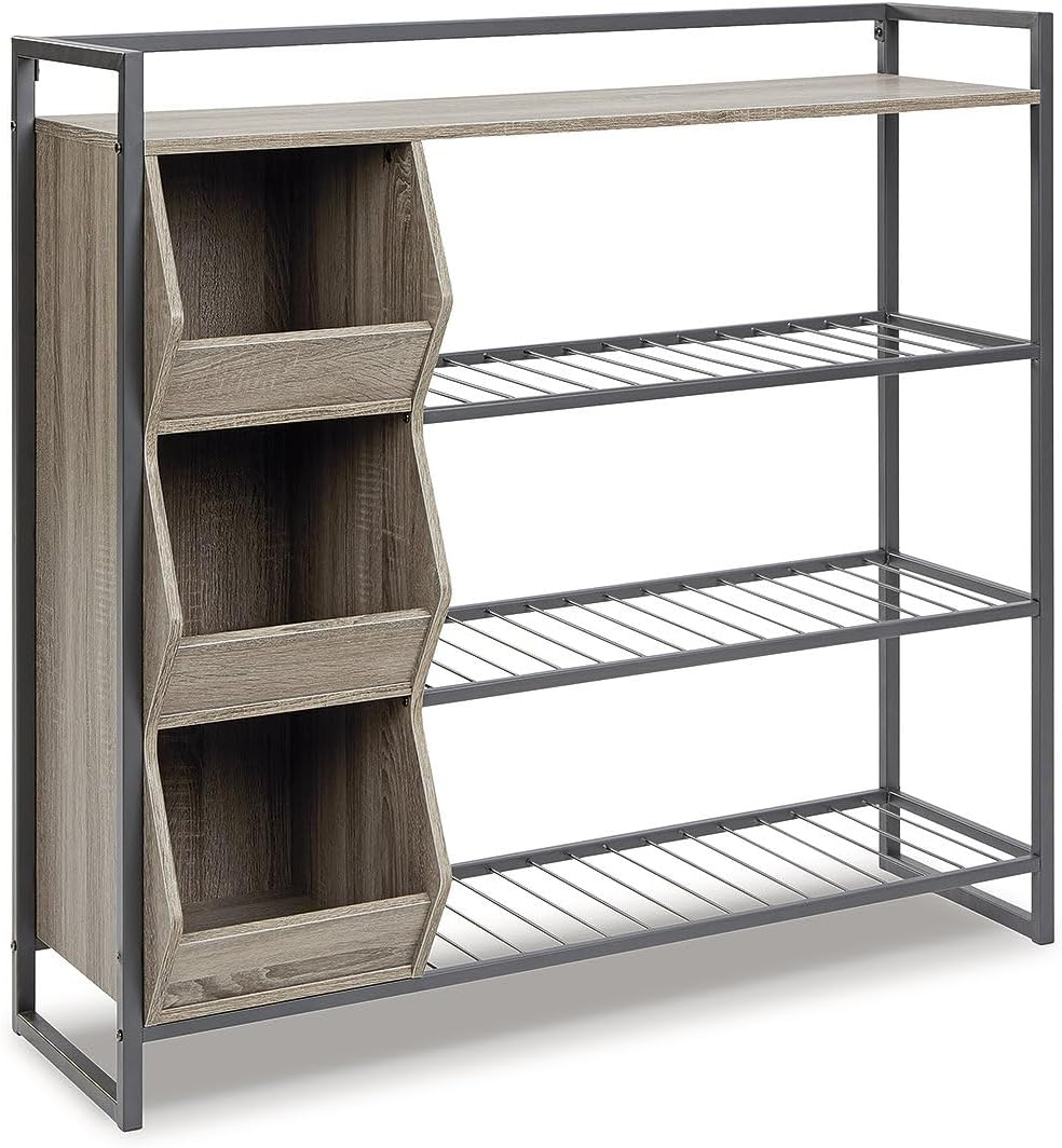 Signature Design by Ashley Casual Maccenet Shoe Rack  Grayish Brown/Gunmetal