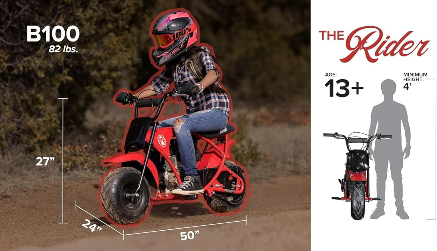 Coleman Powersports B100 105cc Gas Powered Mini Bike, 22 MPH, Red