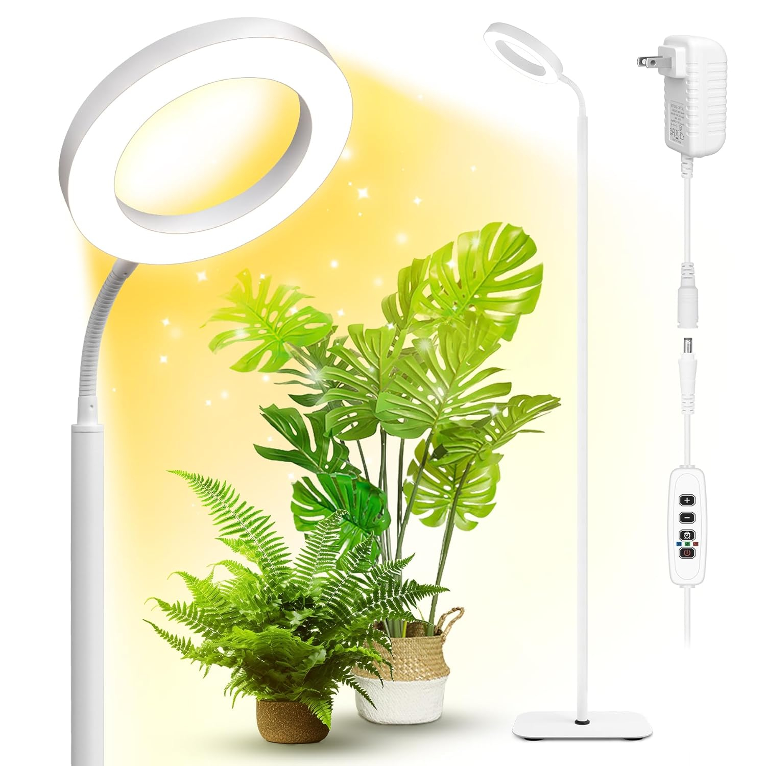 Plant Grow Light, 20W Growing Lights for Indoor Plants Full Spectrum, LED Floor Lamp with Height Adjustable Stand, Auto Timer 3/9/12H,10 Dimmable Brightness for Small Large Tall Plants Growth