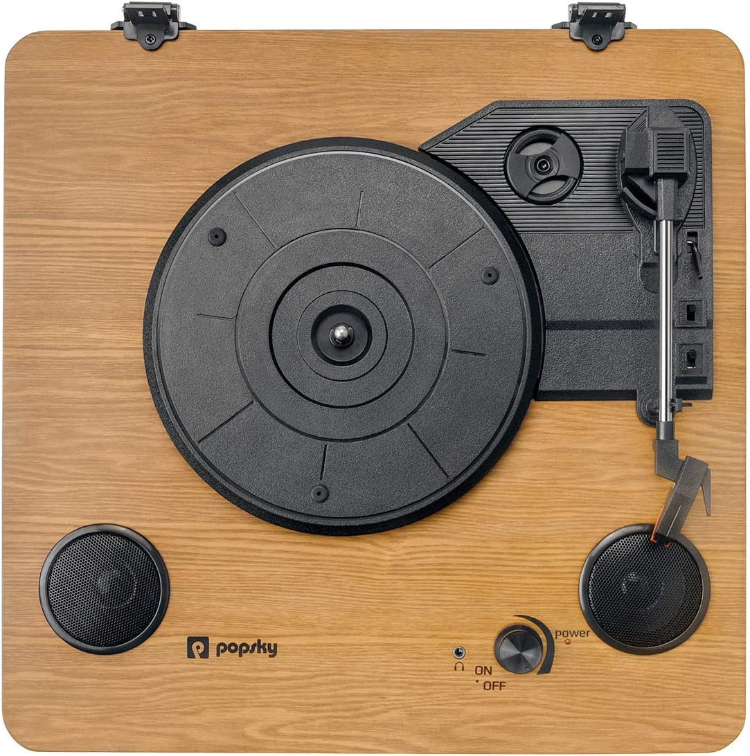 Vintage Brown 3-Speed Bluetooth Turntable with Built-in Speakers