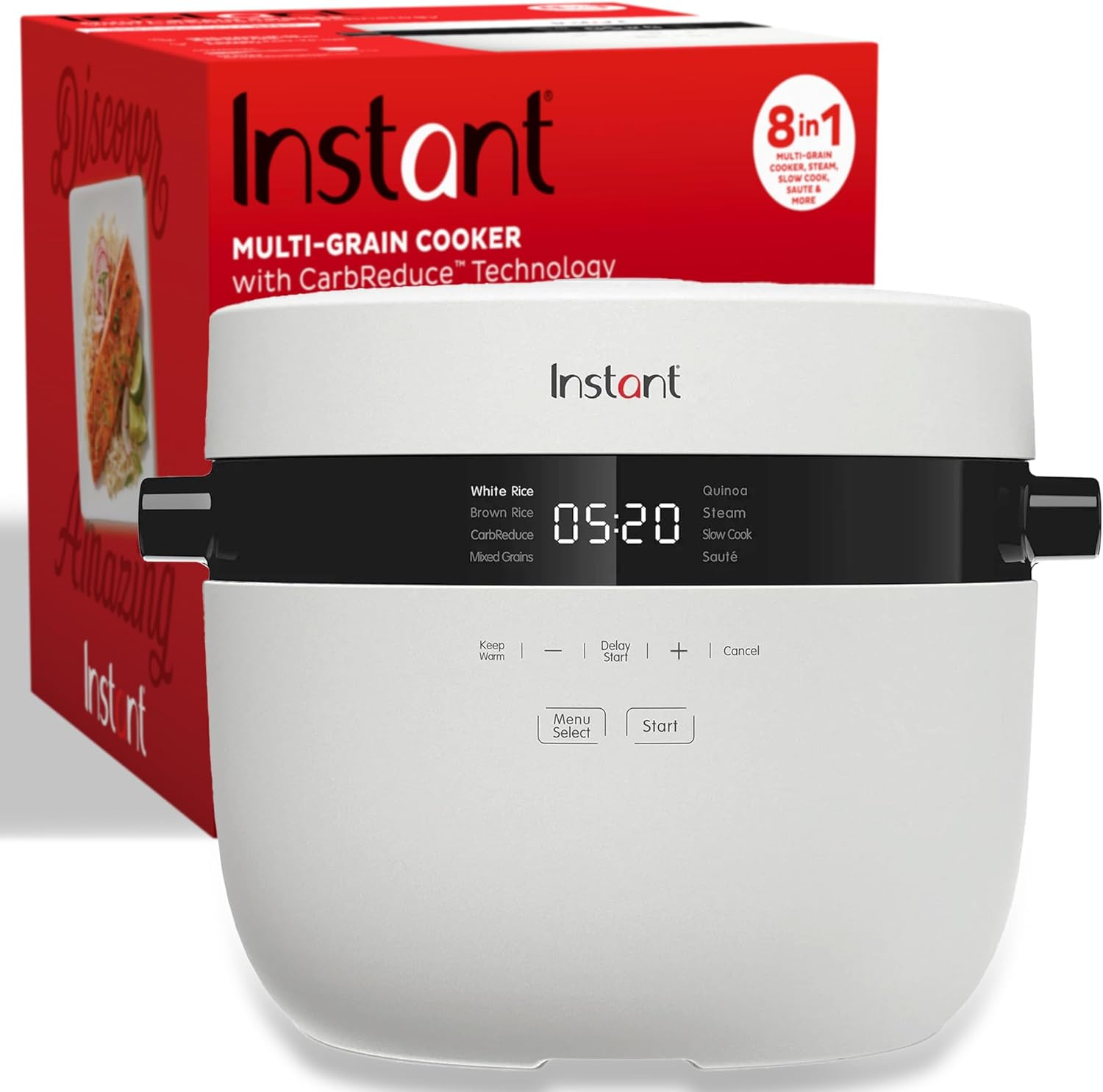 20-Cup White Electric Multi-Grain Rice Cooker with Steamer