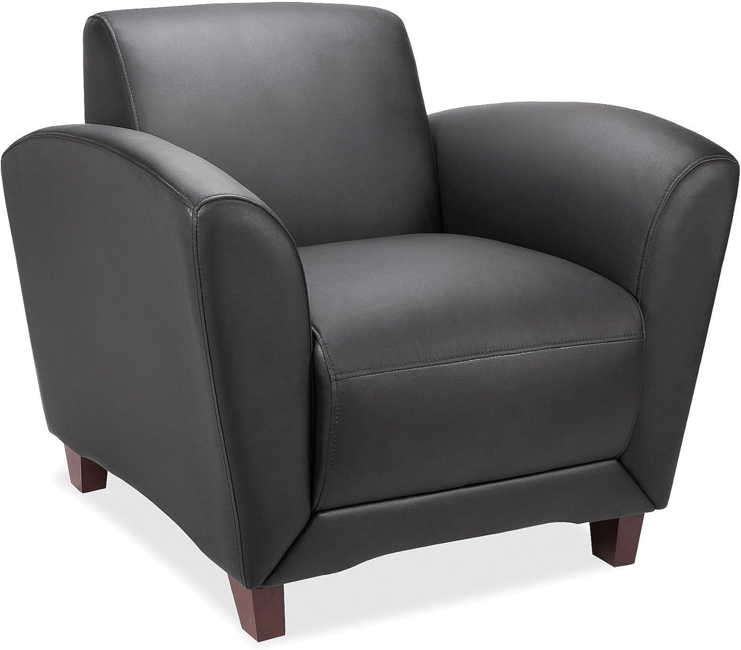 Lorell Reception Seating Club Chair Black Leather Seat - Four-legged Base - Black - 36" Width x 34.5" Depth x 31.3" Height - 1 Each