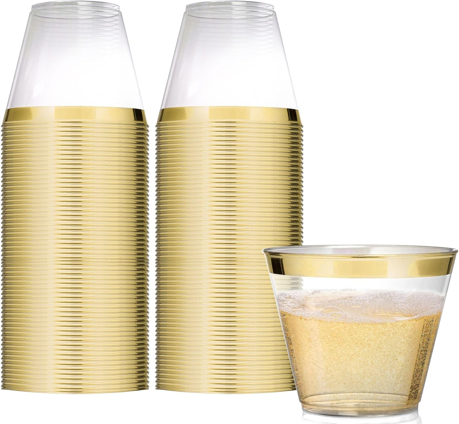 Stock Your Home 9oz Hard Plastic Party Cups 100 Pack - Gold Rim