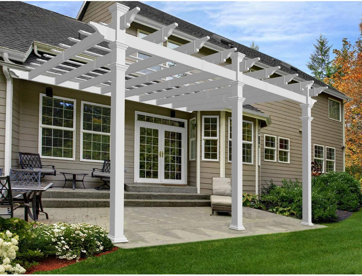 Vita Valencia 12 ft x 16 ft White Vinyl Attached Pergola, VA42086