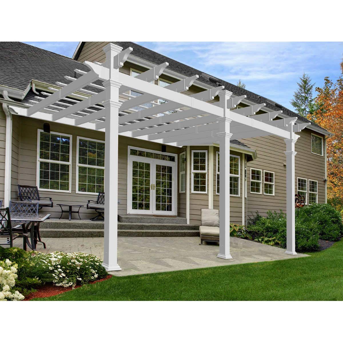 Vita Valencia 12 ft x 16 ft White Vinyl Attached Pergola, VA42086