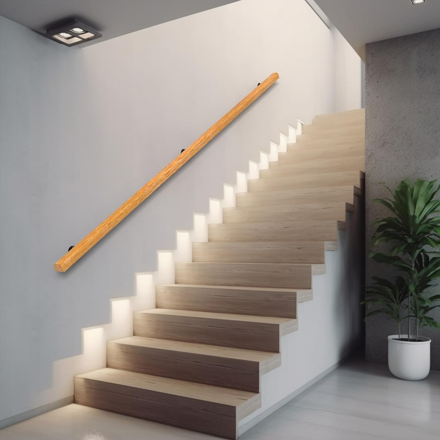 3FT Wood Stair Handrails Wall Mount, Hand Railings for Stairs Indoor Outdoor, Non-Slip Staircase Handrail for Corridor, Lofts, Patio, Kindergarten Guardrail (Size: 3ft)