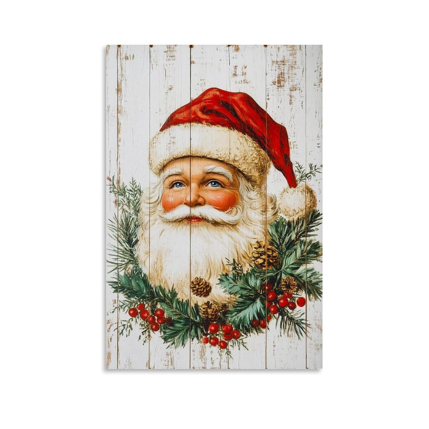 Reccmeny Vintage Christmas Canvas Wall Art, Santa Claus Pictures for Wall Decor, Xmas Poster Santa white Wooden Texture Picture, Holiday Wall Decorations Gifts