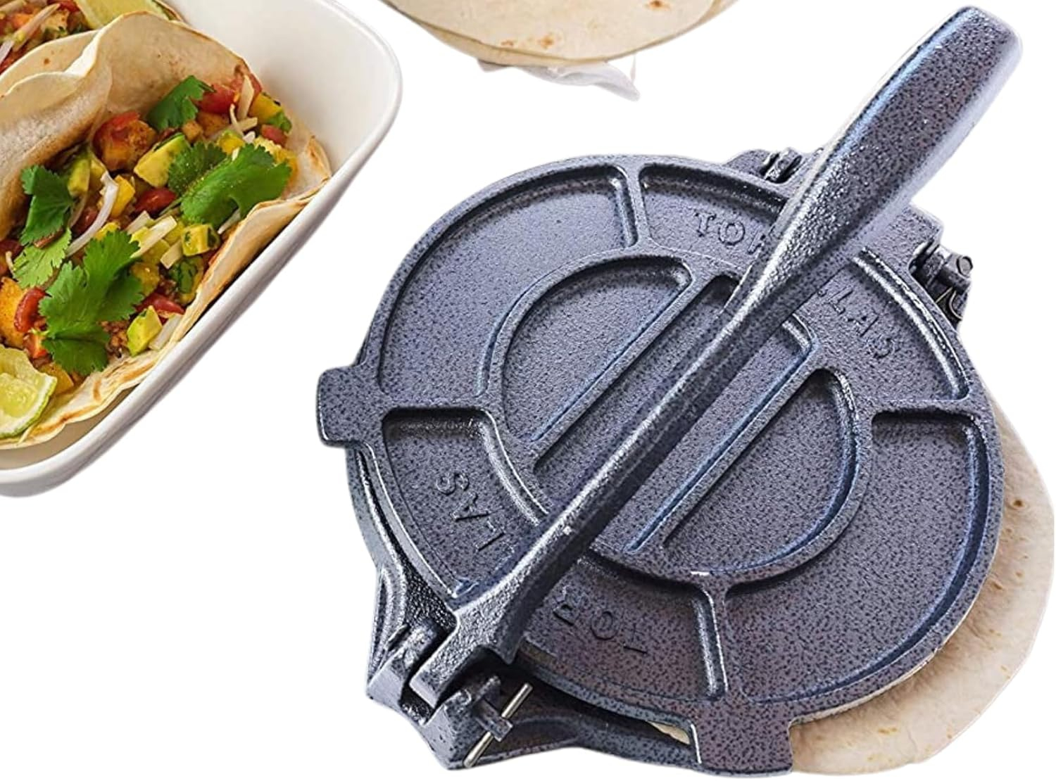 Heavy Duty Gray Cast Iron Tortilla Press and Roti Maker