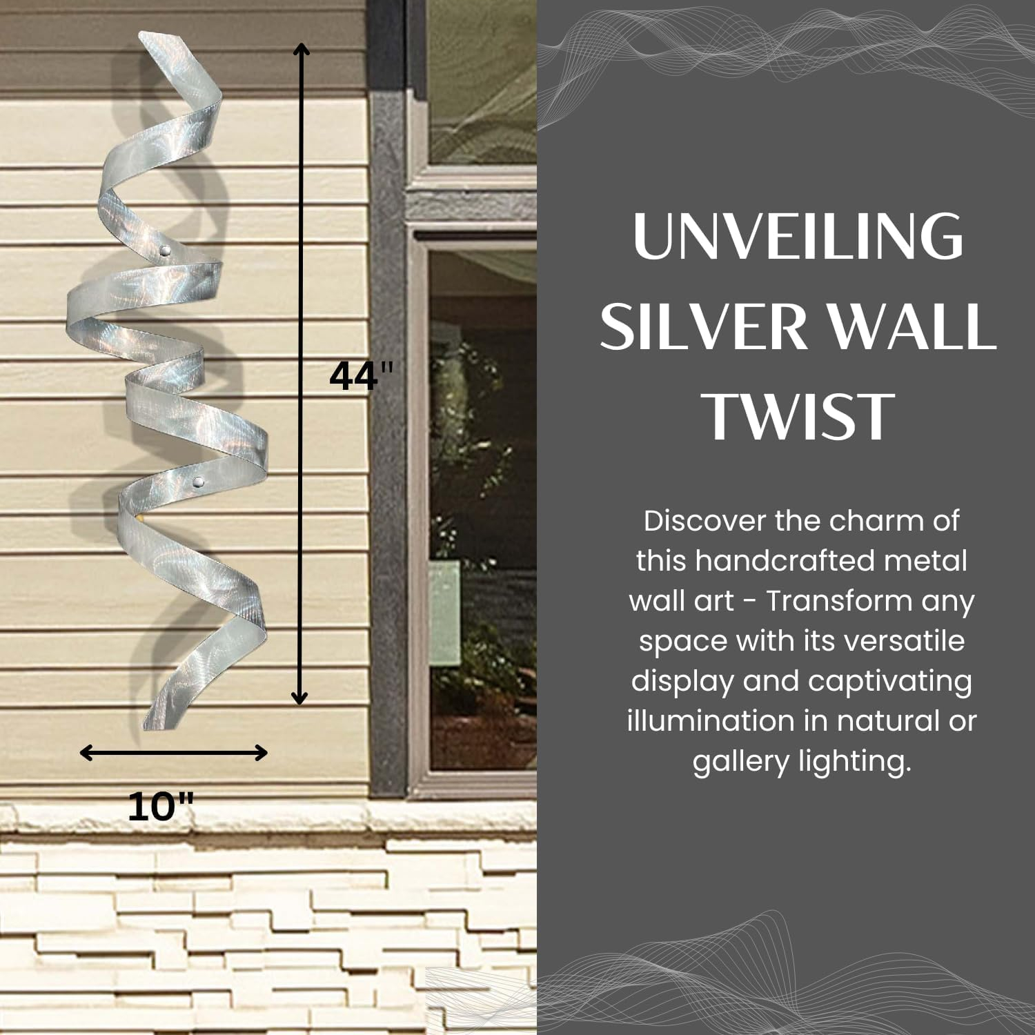 Silver Metal Wall Sculpture - Indoor/Outdoor Metal Wall Art - Metallic Home Decor Accent - Silver Wall Twist by Jon Allen