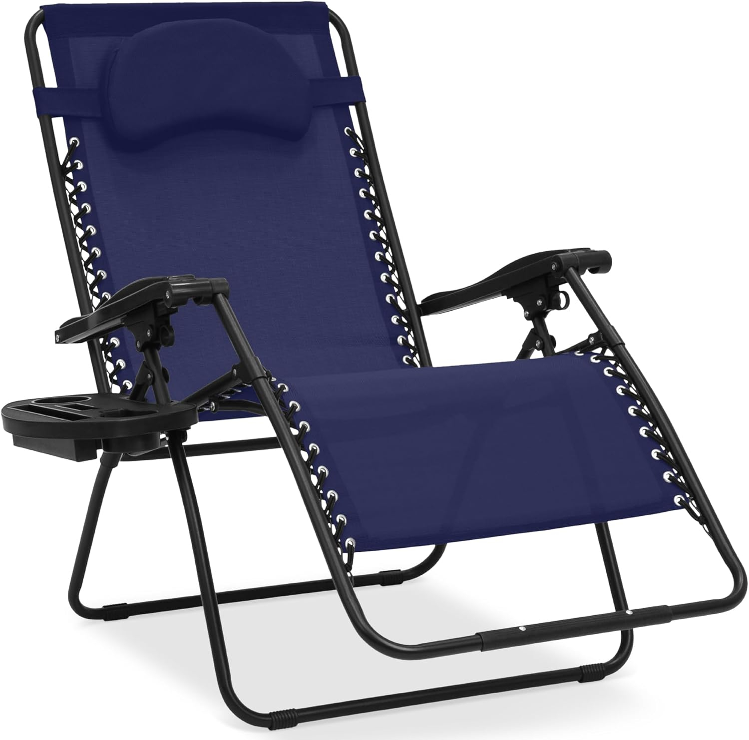 Navy Blue Steel Frame Zero Gravity Outdoor Recliner with Cushions