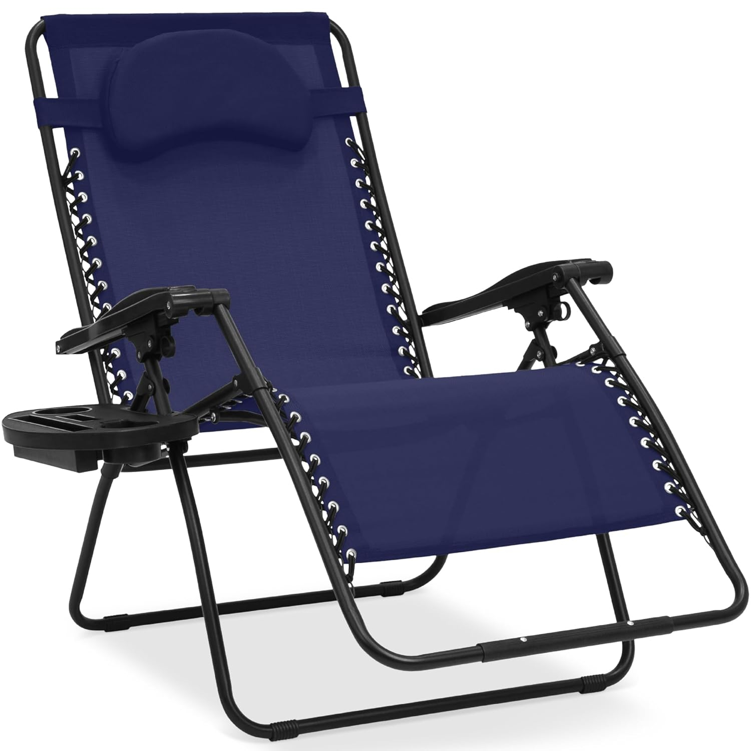 Navy Blue Steel Frame Zero Gravity Outdoor Recliner with Cushions