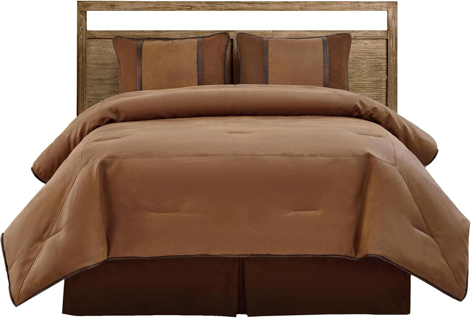 Paseo Road Brighton Western Bedding 4 Piece Full Size Comforter Set, Brown Rustic Cabin Theme Faux Leather Bed Set, Winter Warm Comforters Sets with Bed Skirt, Shams, Accent Pillow