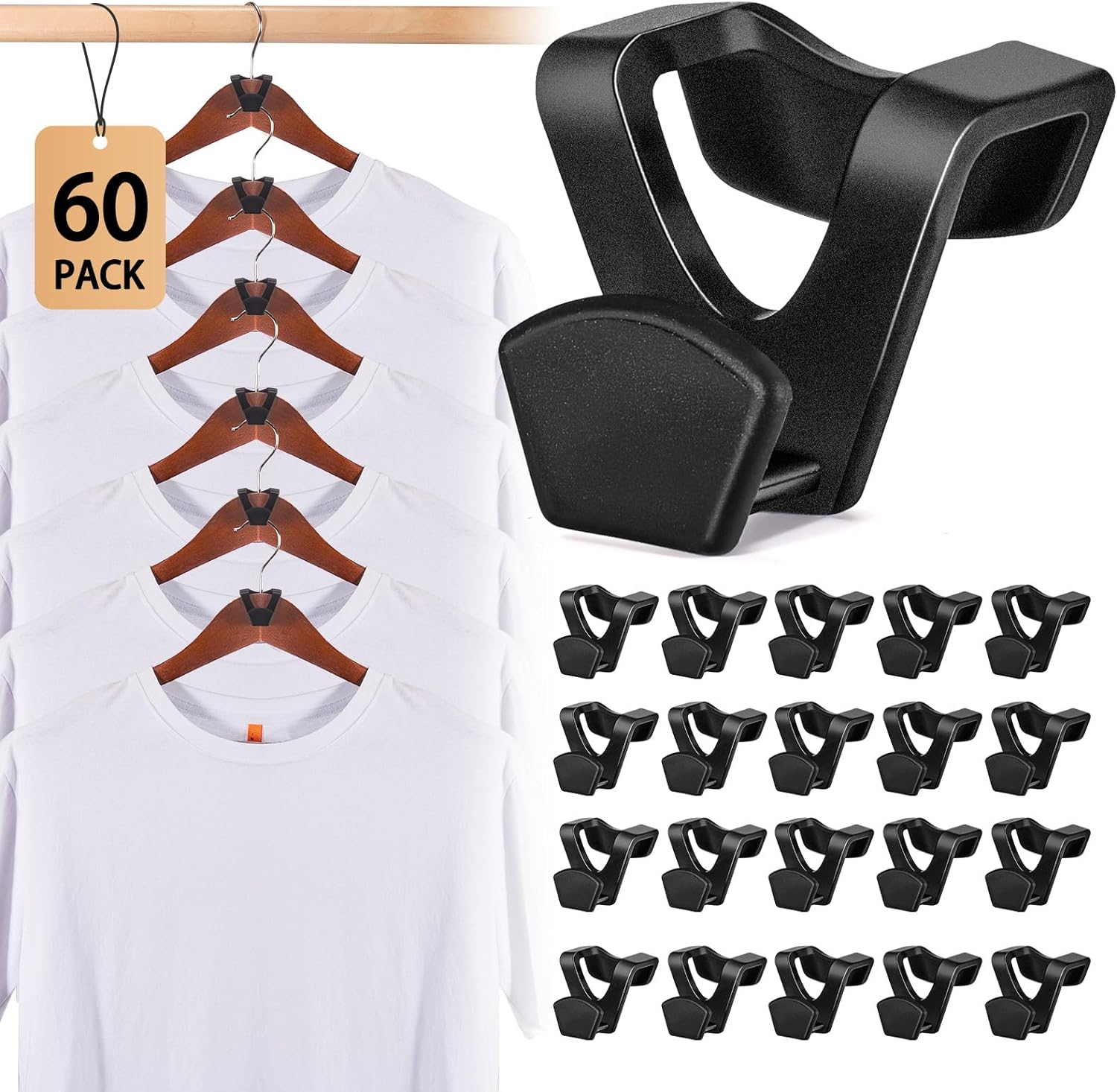 HOUSE DAY Space Saving Hanger Hooks Connector Black 60 Pack