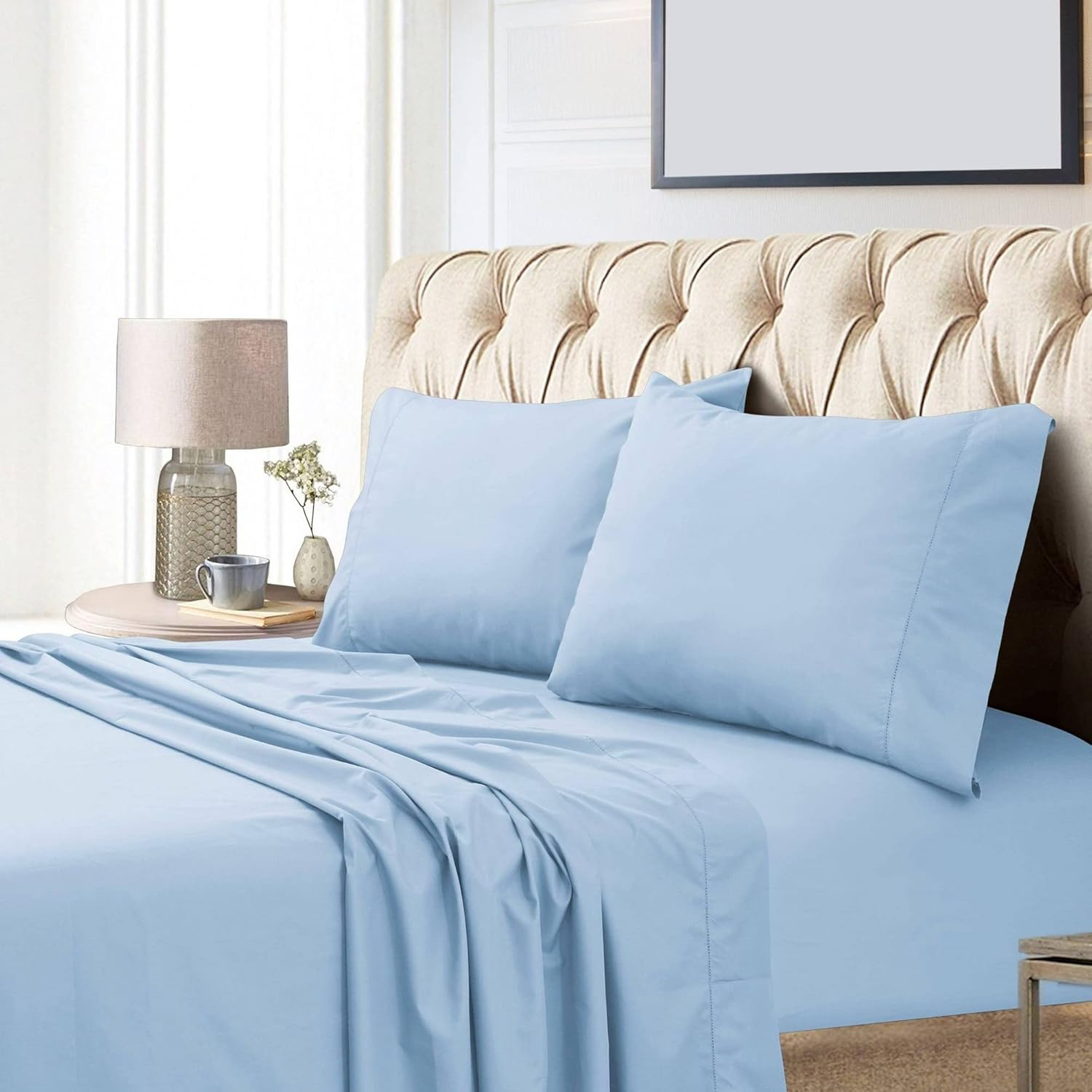 Tribeca Living Egyptian Cotton 800 Thread Count Deep Pocket Bed Sheet Set Blue Queen Egyptian Cotton, Cotton Modern & Contemporary, Casual