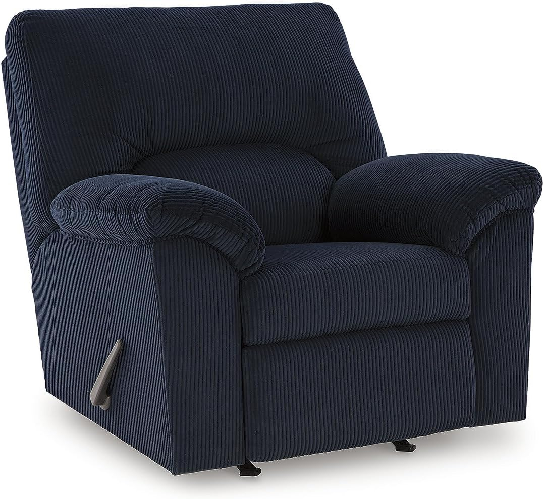 Navy Blue Corduroy Contemporary Recliner with Pillow-Top Arms