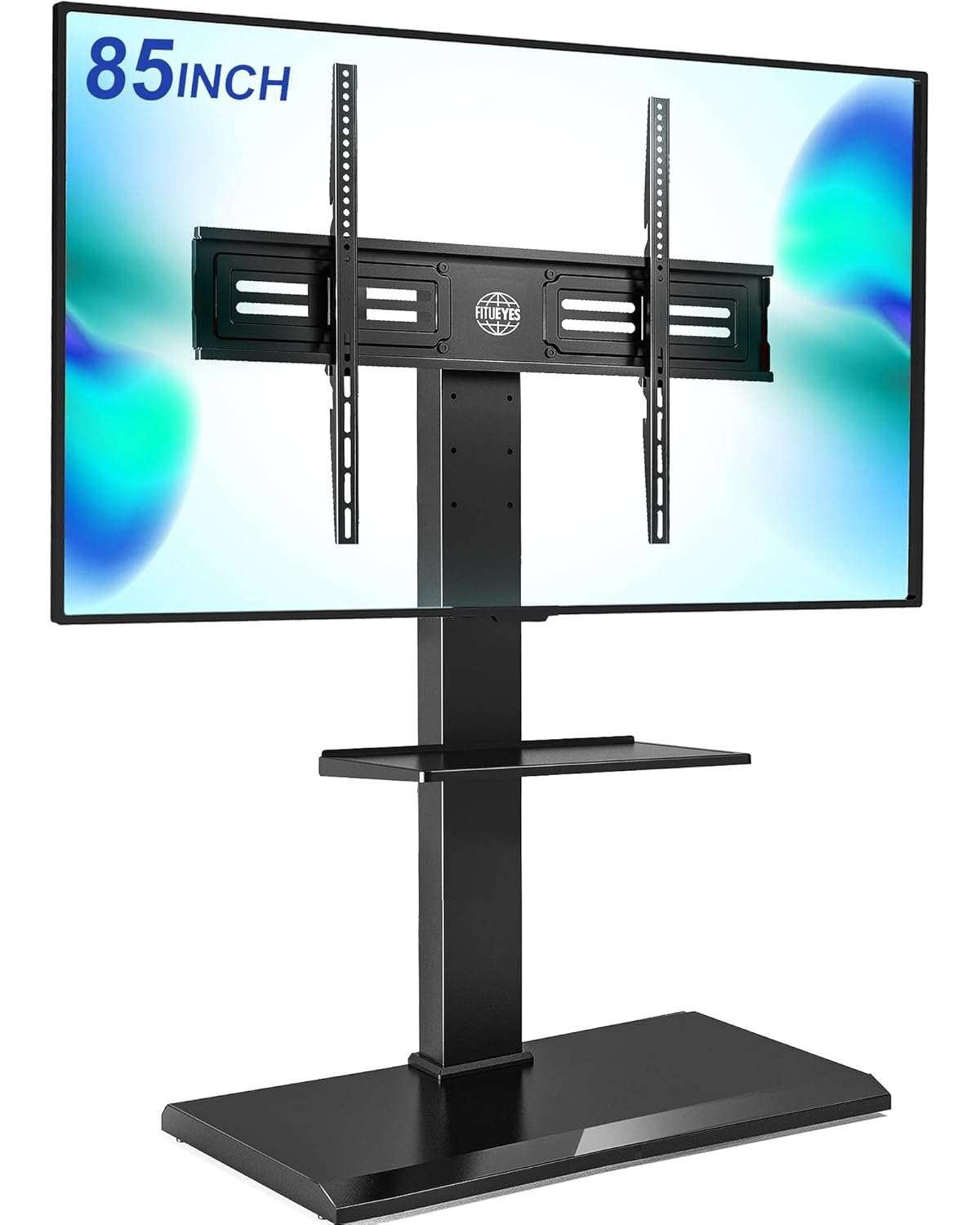 FITUEYES Floor TV Stand Iron Base with Swivel Mount for 50-85 Inch Large LCD/LED TVs Adjustable Shelf Tall Corner TV Stands for Bedroom and Living Room Hold Up to 110 lbs Black
