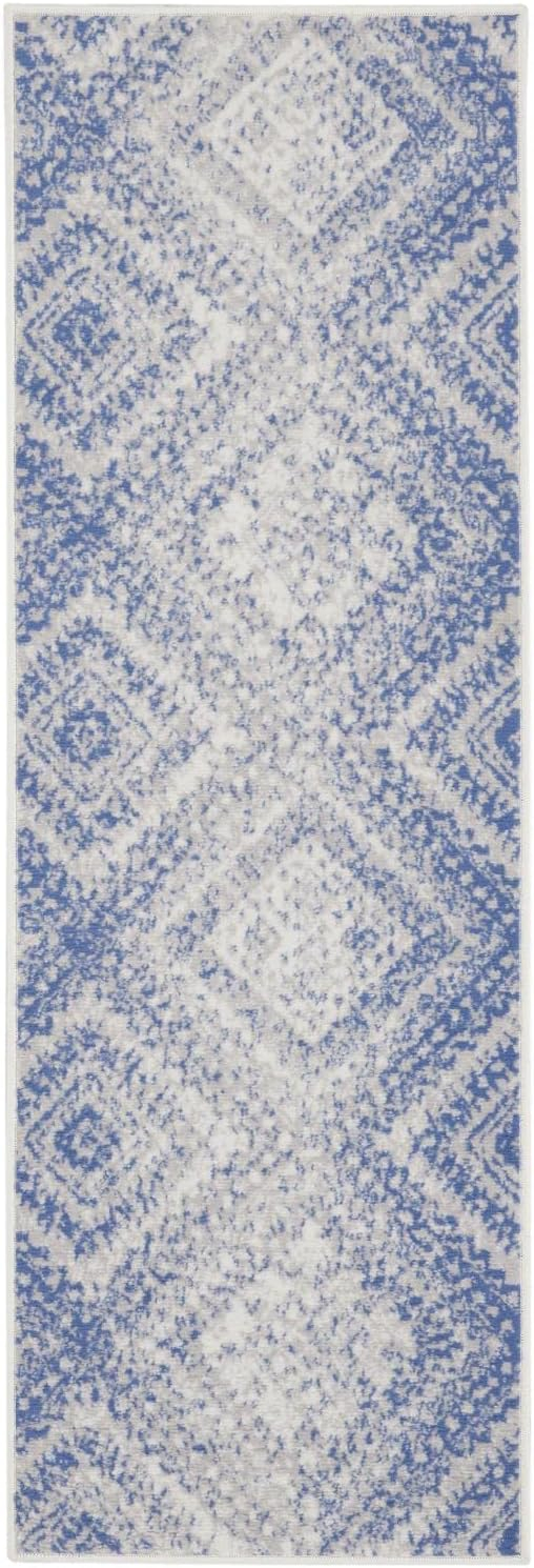 Nourison Whimsicle Boho Farmhouse Ivory Blue 2' x 6' Area Rug, (6' Runner)