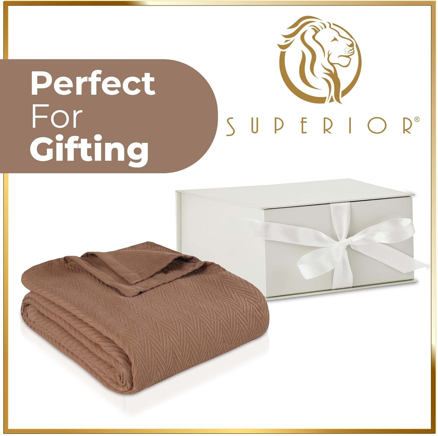 Superior Dobbyweave Knit Cotton Blanket, All Season Breathable Bed Blanket, King 90" x 108", Taupe