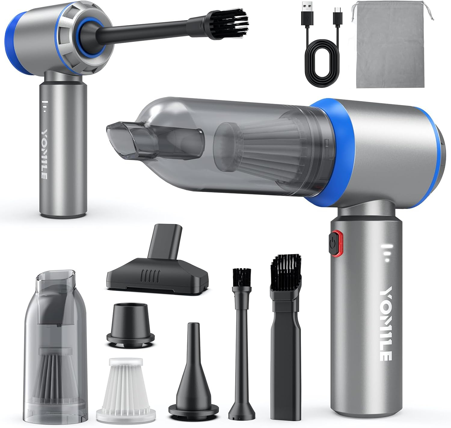 Mini Vacuum Cleaner, 2 in 1 25000PA Brushless Car Vacuum &250000RPM Air Duster 9000mAh Battery Air Blower Wireless Handheld Vacuum for Car,Office and Home Cleaning