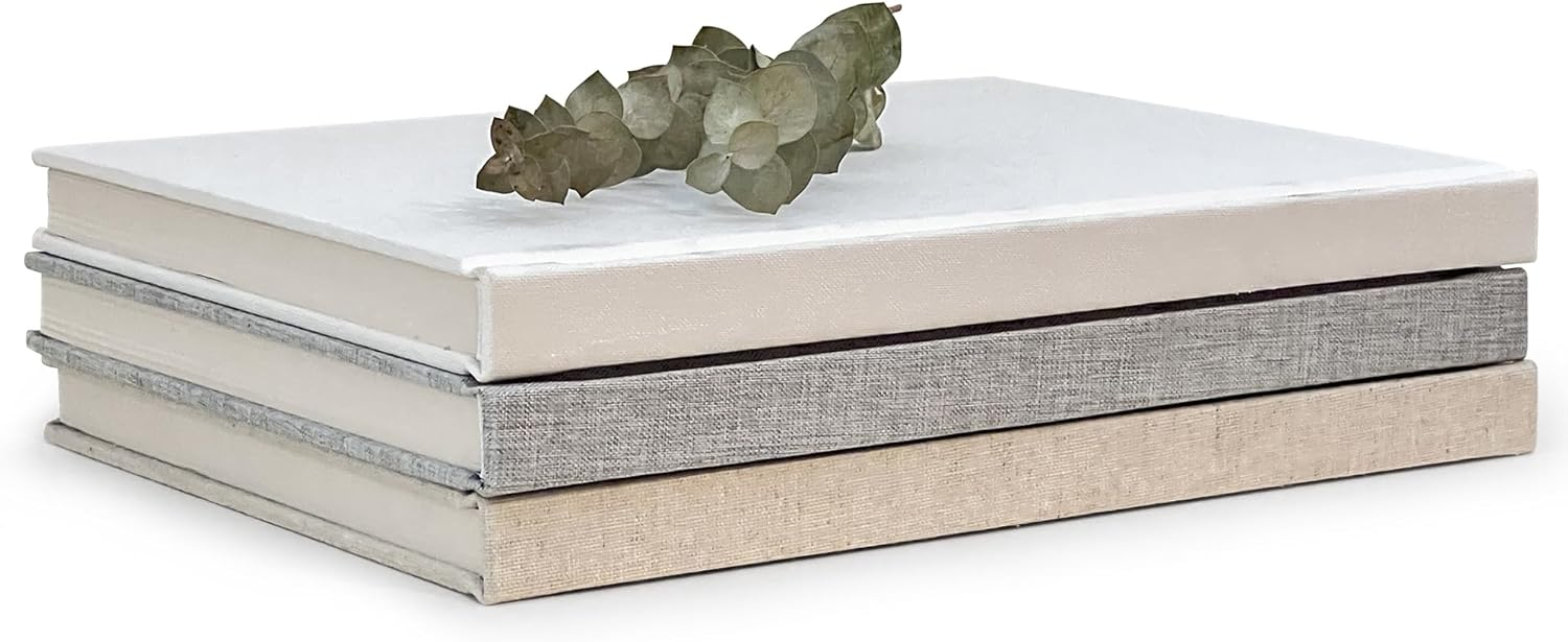 Decorative Book Set | Set of 3 Real Linen Covered Book Set | Extra Large Books | Coffee Table Decor | Shelves Mantle Decor | Modern Home Decoration | Guest Book | Extra Large Journals