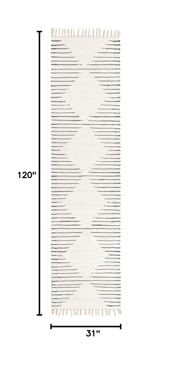 Unique Loom Chindi Cotton Collection Area Rug - Briah (2' 7" x 10' Runner, White/ Black)