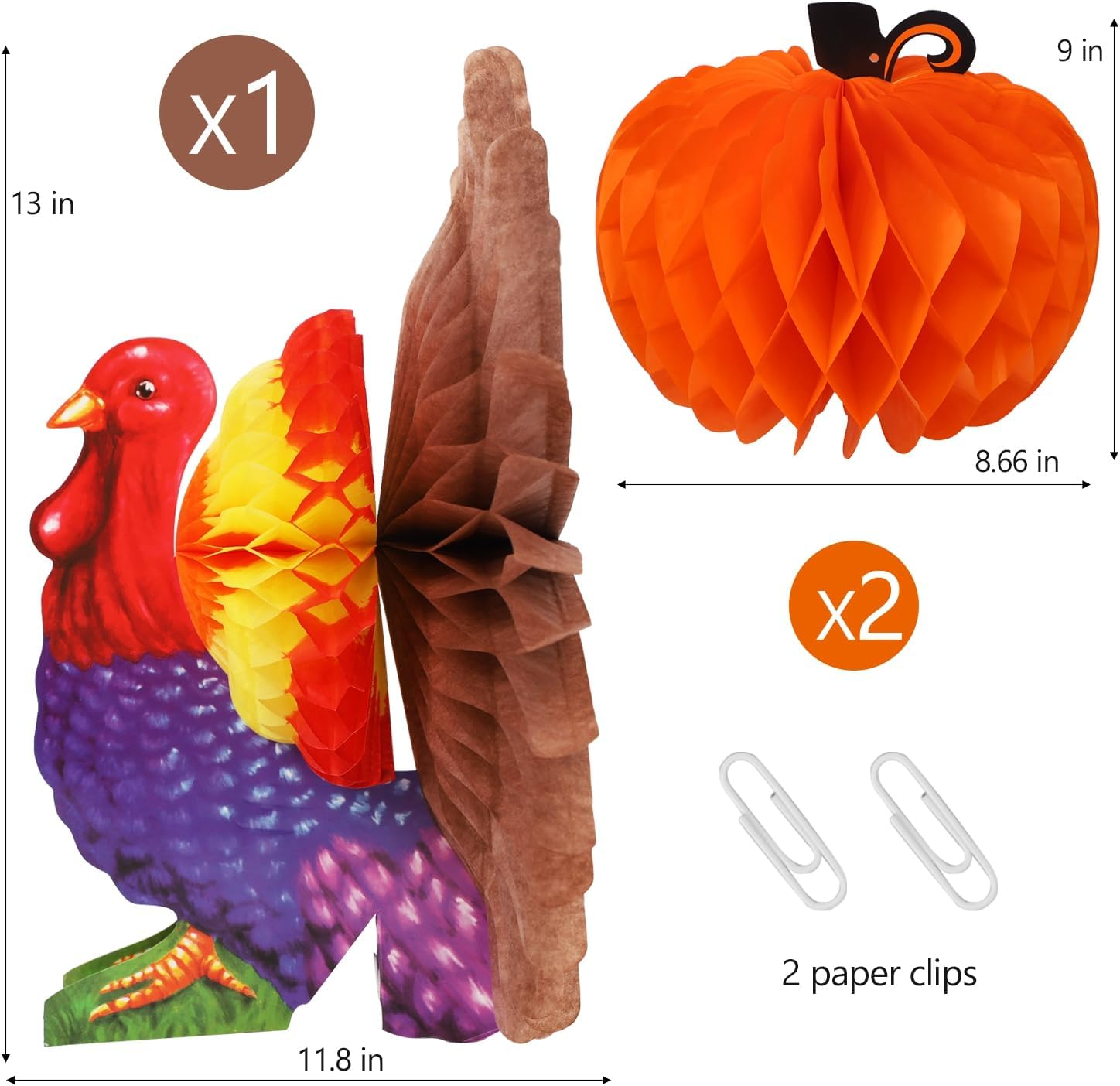 FORUP Thanksgiving Tissue Turkey Decorations - Turkey Pumpkin Centerpiece with Artificial Maple Leaves for Harvest Party Table Accessories