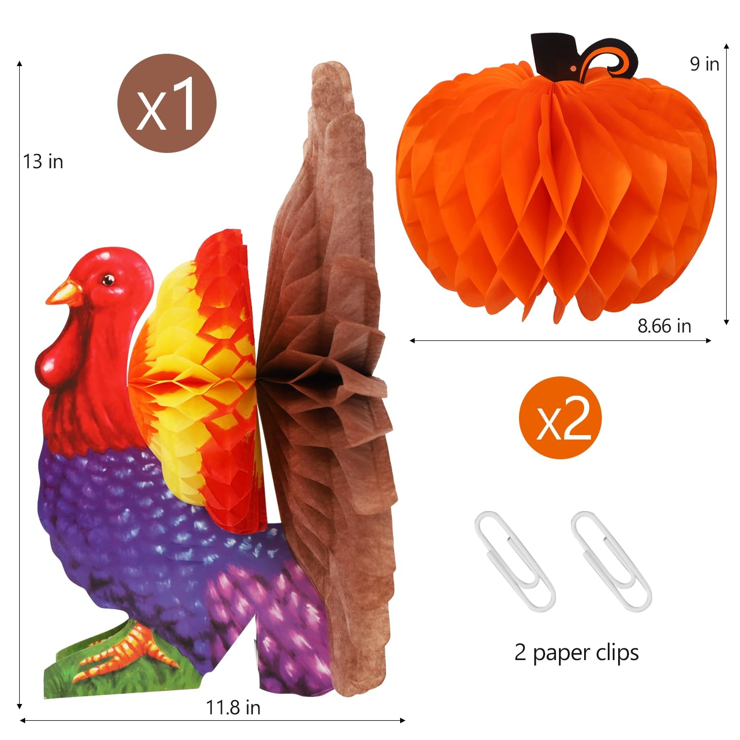 FORUP Thanksgiving Tissue Turkey Decorations - Turkey Pumpkin Centerpiece with Artificial Maple Leaves for Harvest Party Table Accessories