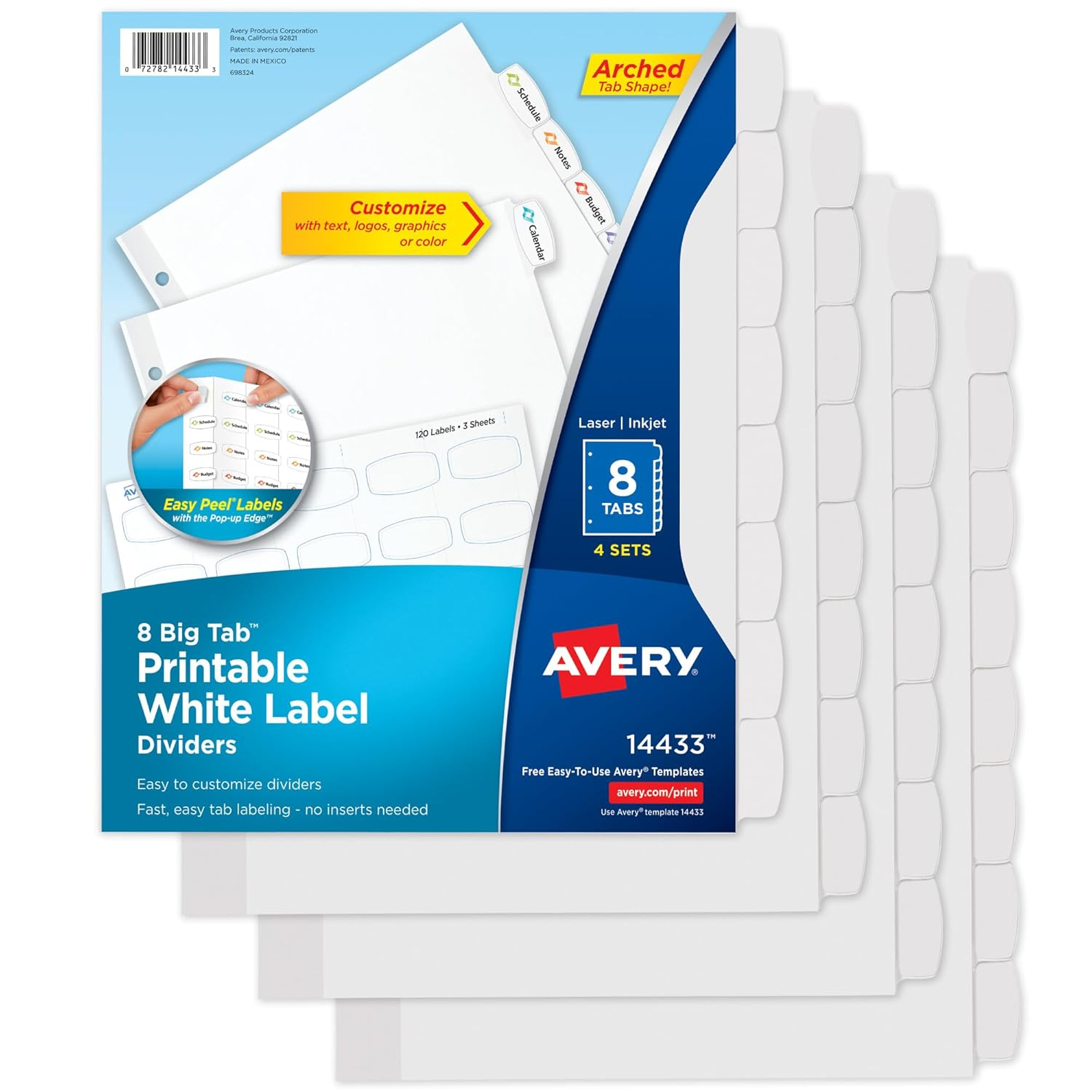 Avery Big Tab Printable Label Dividers, Easy Peel Labels, 8 Tabs